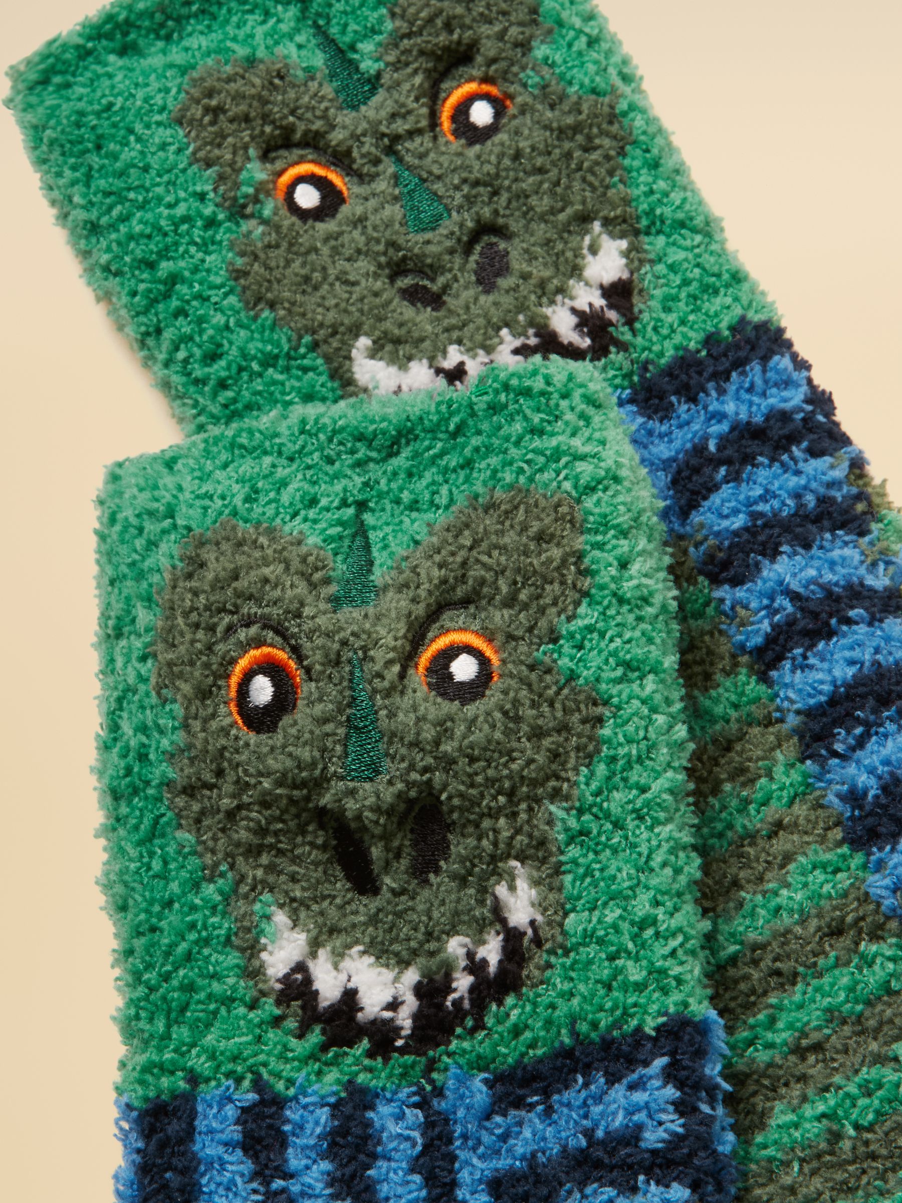 Kids' Fluffy Green Dino Socks - Image 2 of 3 Kids' Fluffy Green Dino Socks - Image 2 of 3