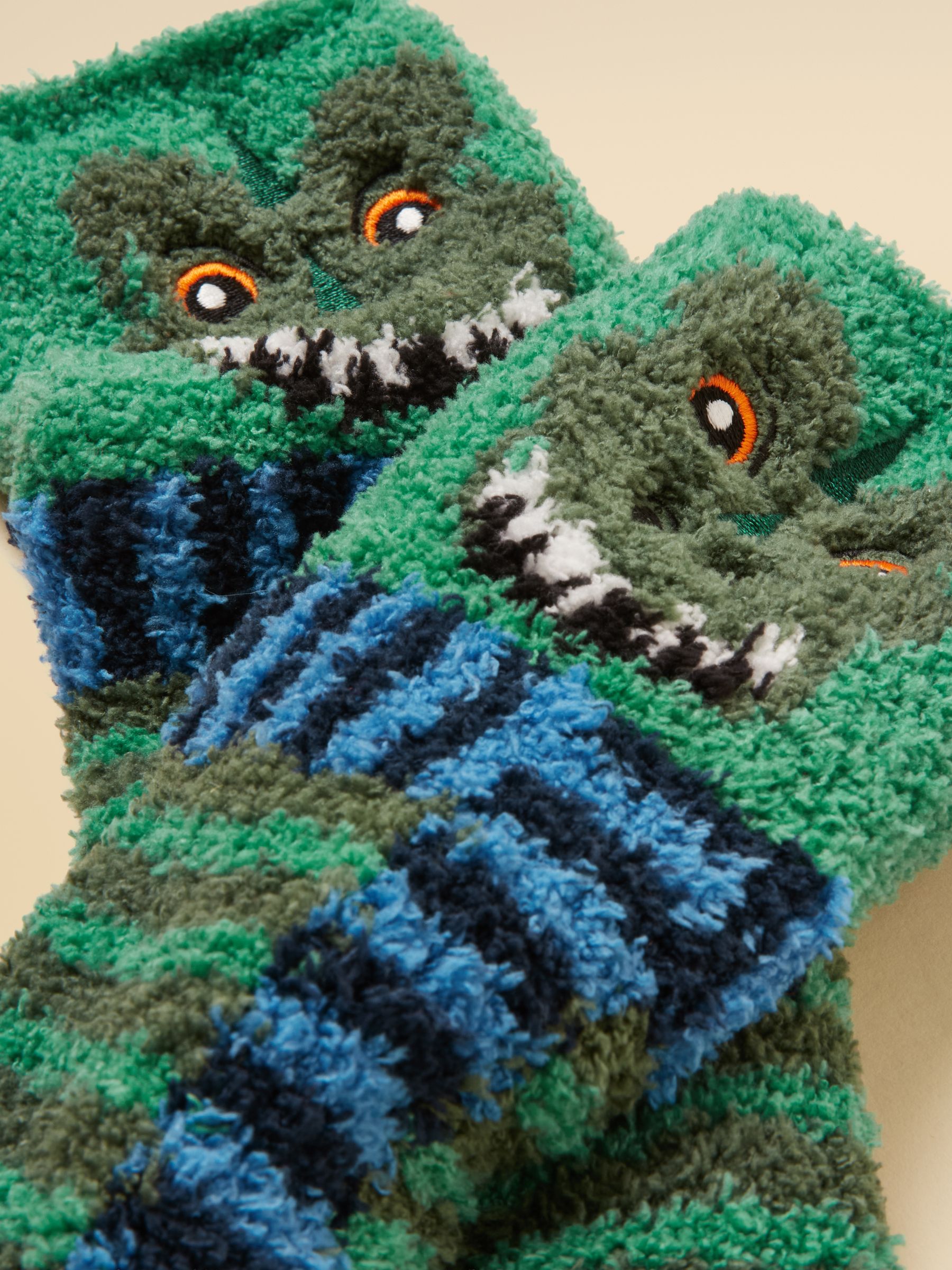Kids' Fluffy Green Dino Socks - Image 3 of 3 Kids' Fluffy Green Dino Socks - Image 3 of 3