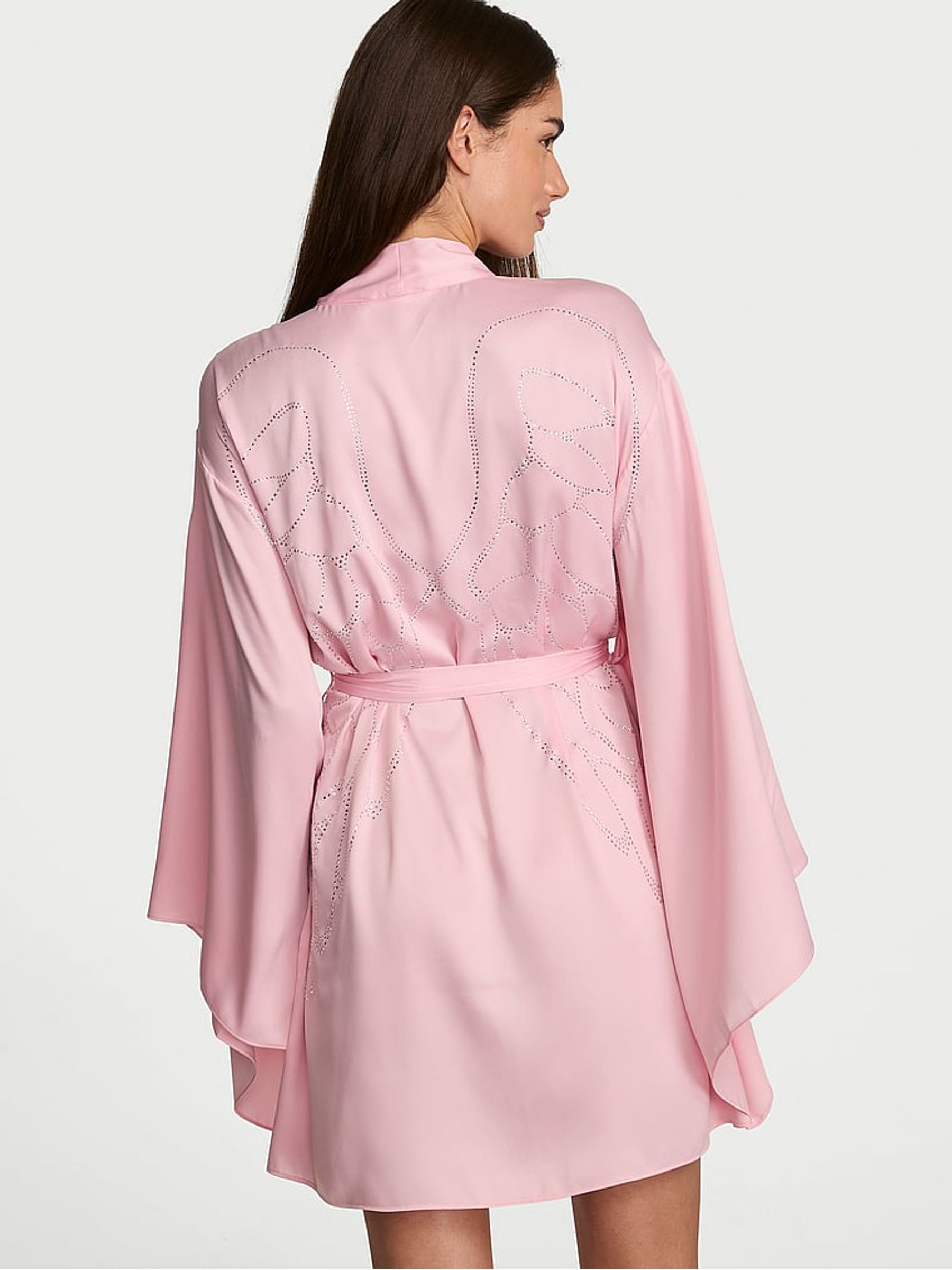 Pretty Blossom Pink Fashion Show Satin Wide Sleeve Robe - Image 3 of 4