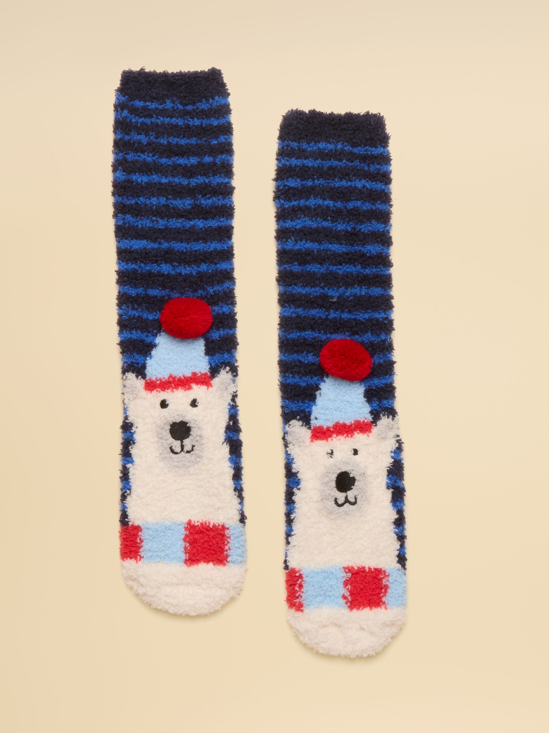 Kids' Fluffy Navy Polar Bear Socks - Image 1 of 3 Kids' Fluffy Navy Polar Bear Socks - Image 1 of 3
