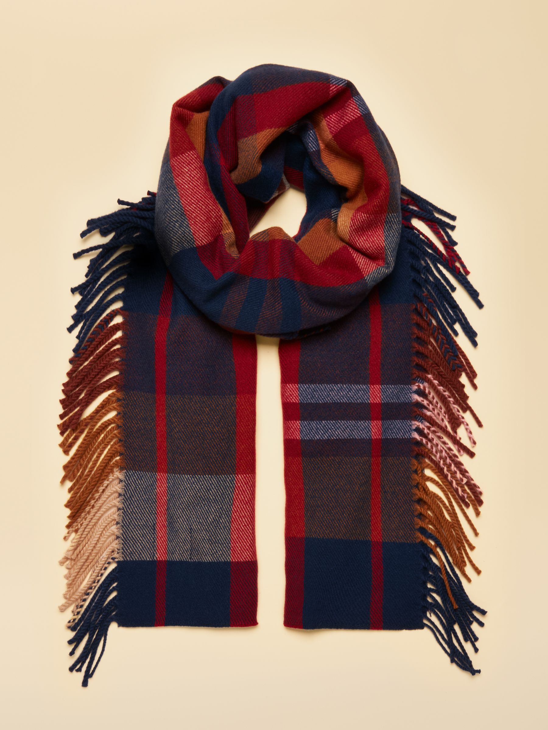 Fringe Langtree Navy & Brown Check Scarf - Image 1 of 4