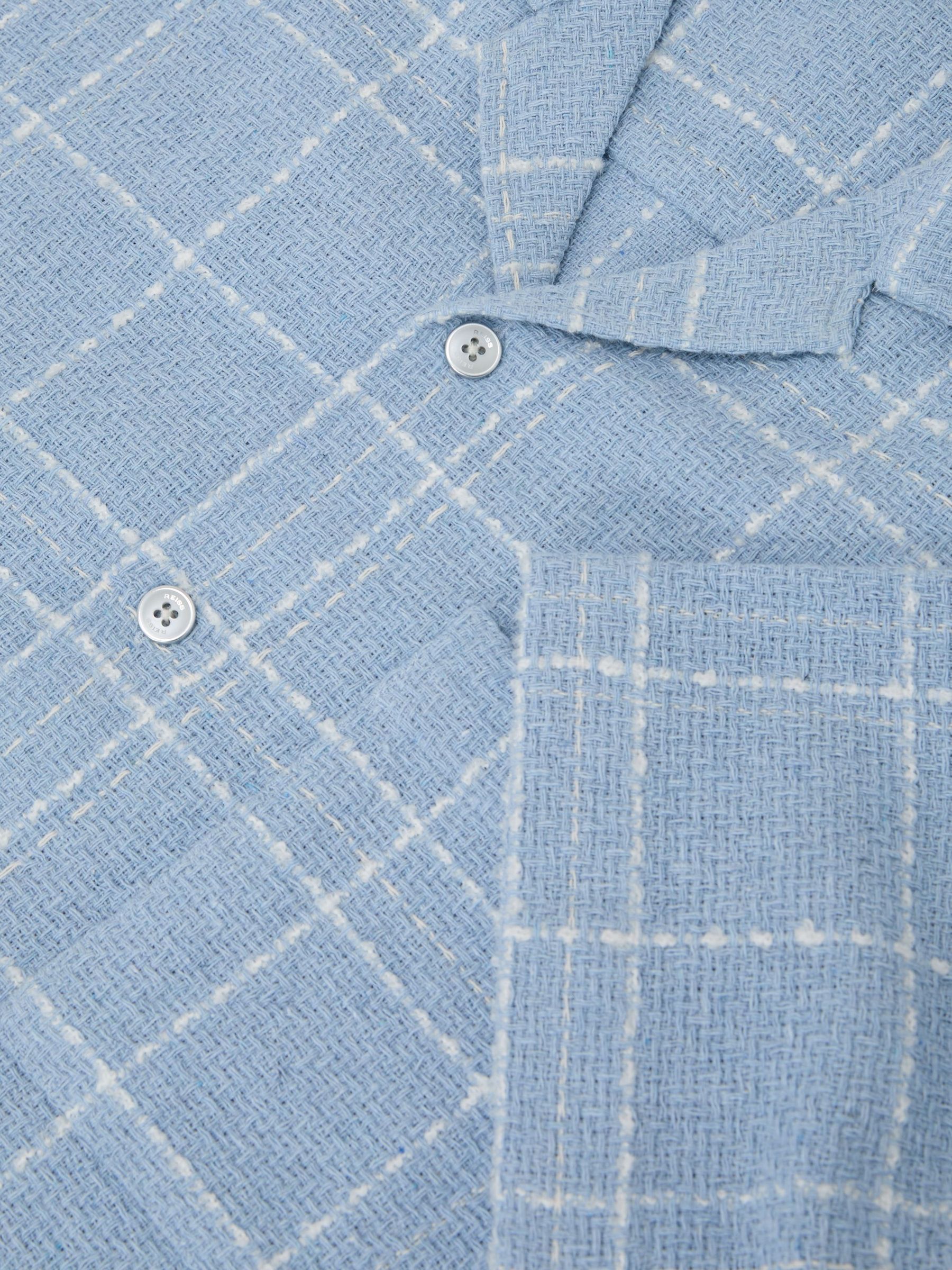 Textured Check Cuban-Collar Shirt with Cotton in Soft Blue/White - Image 7 of 7