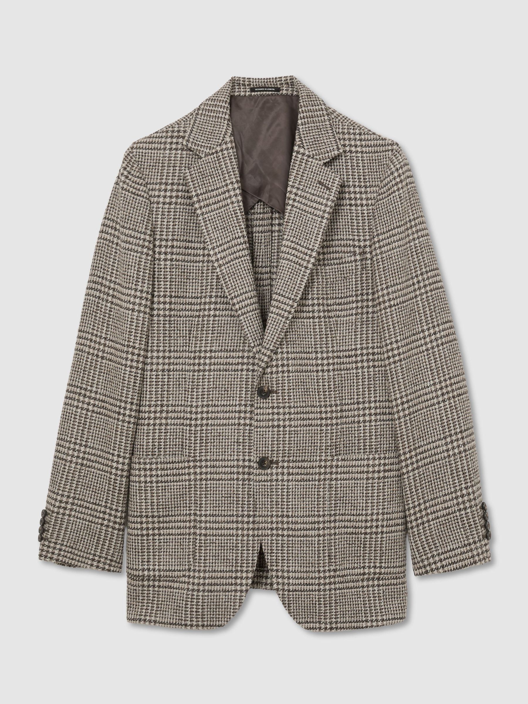 Classic Fit Wool-Blend Houndstooth Single-Breasted Blazer in Brown/White - Image 2 of 7 Classic Fit Wool-Blend Houndstooth Single-Breasted Blazer in Brown/White - Image 2 of 7