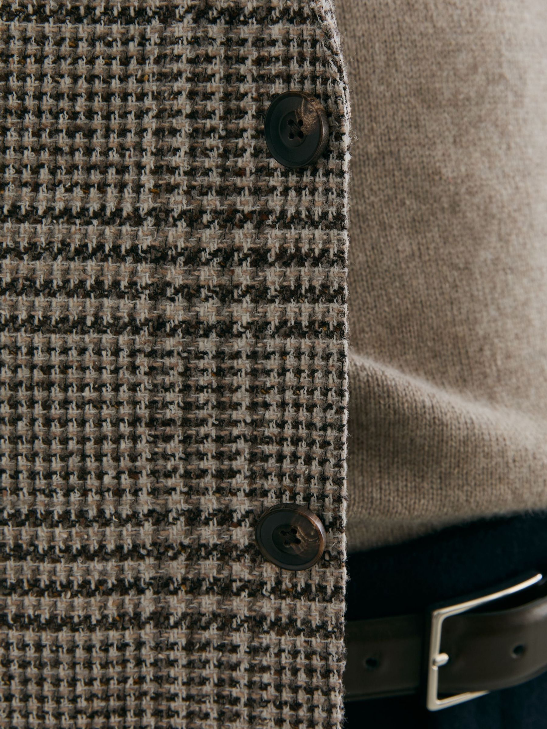 Classic Fit Wool-Blend Houndstooth Single-Breasted Blazer in Brown/White - Image 3 of 7