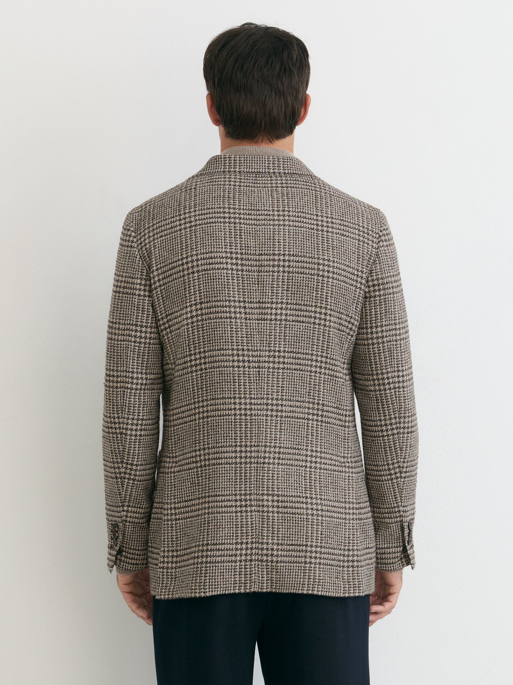 Classic Fit Wool-Blend Houndstooth Single-Breasted Blazer in Brown/White - Image 5 of 7