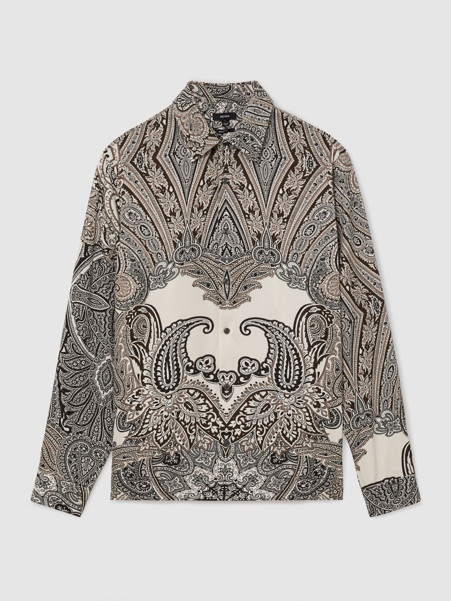 Paisley-Print Long-Sleeve Shirt Regular-Fit in Black/White - Image 2 of 7