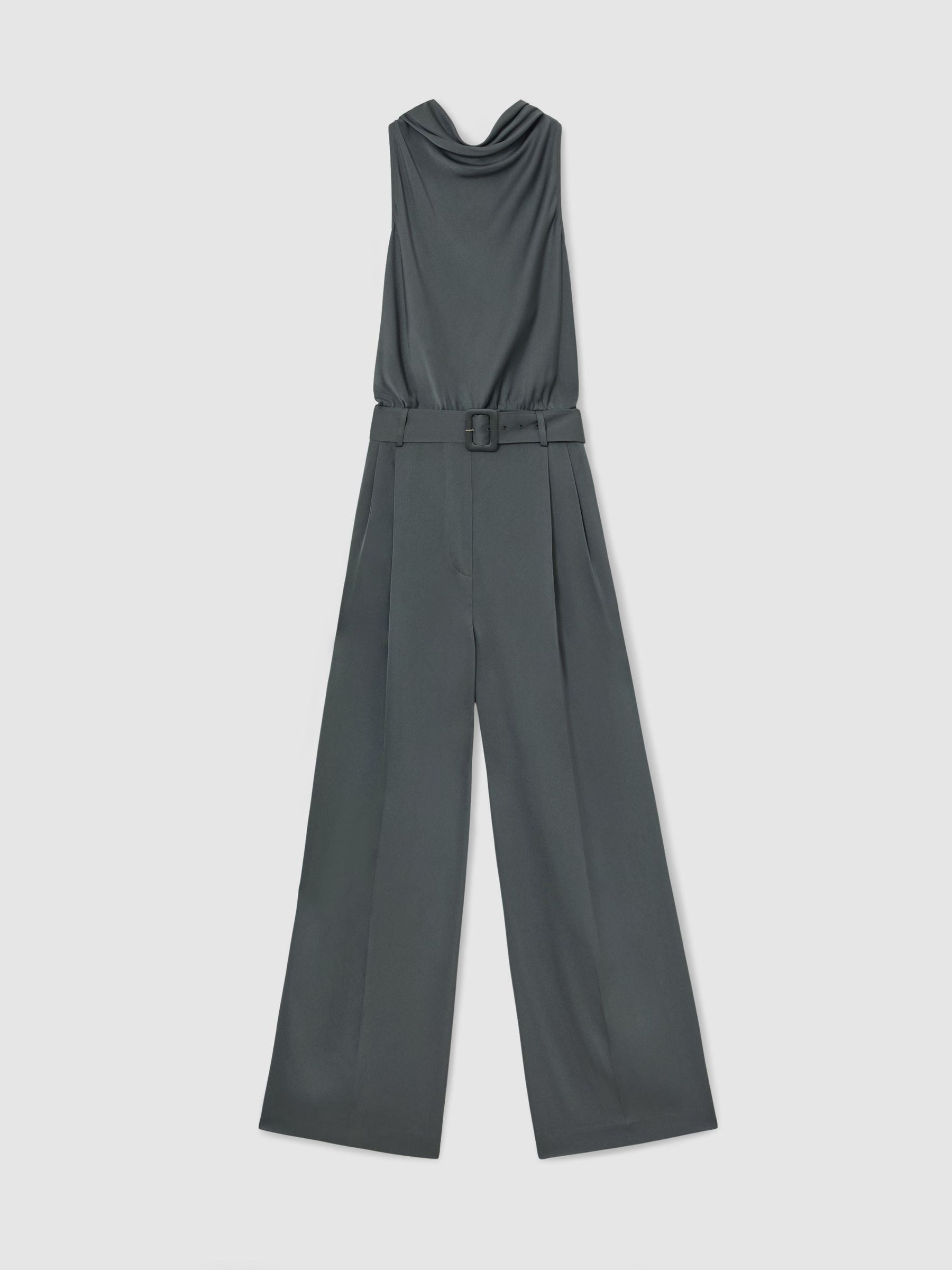 Combinaison pantalon ample et col bénitier en satin gris foncé pour petites tailles - Image 2 de 7