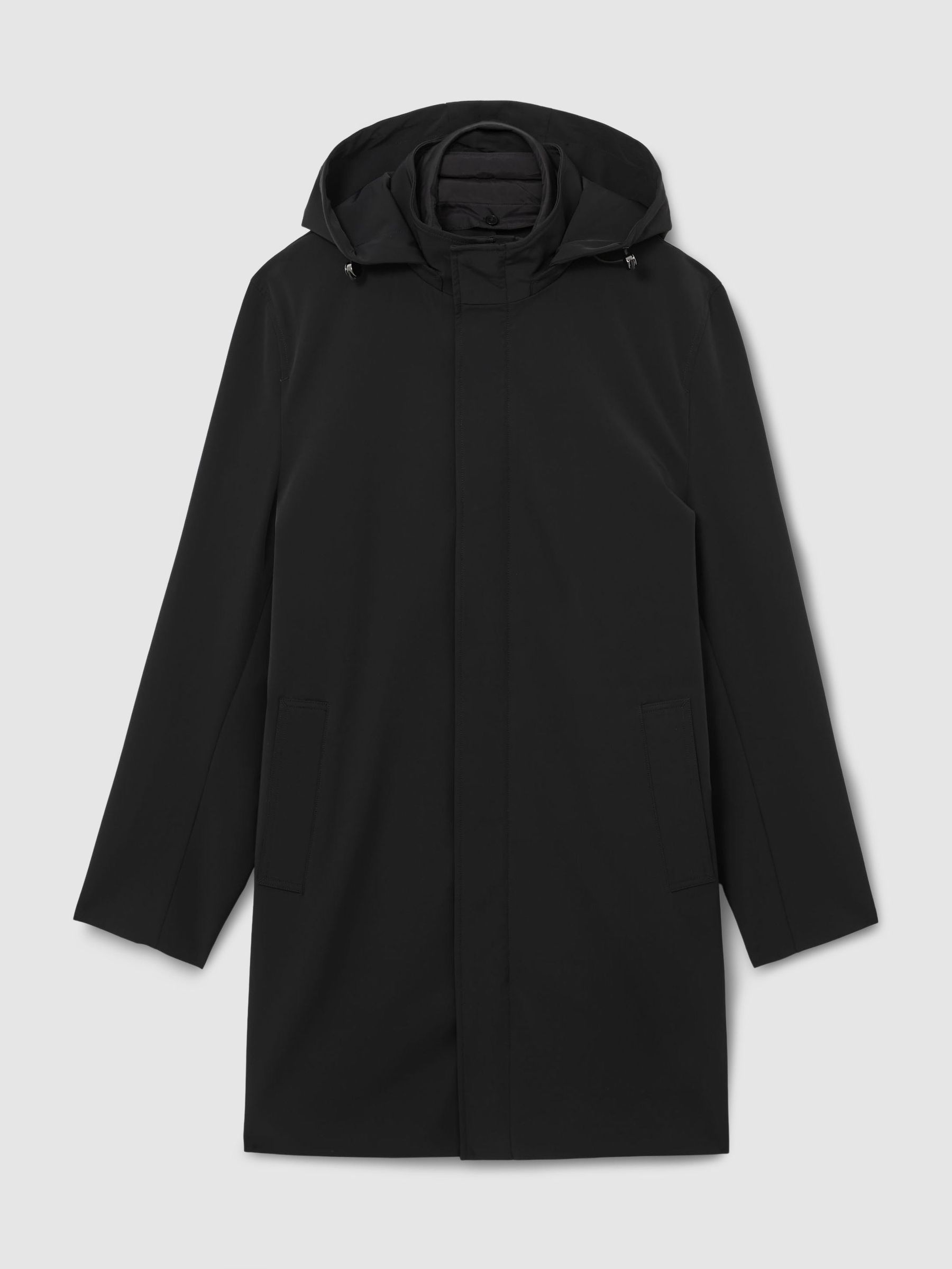 Hybrid Gilet-Insert Overcoat with Detachable Hood in Black - Image 2 of 8