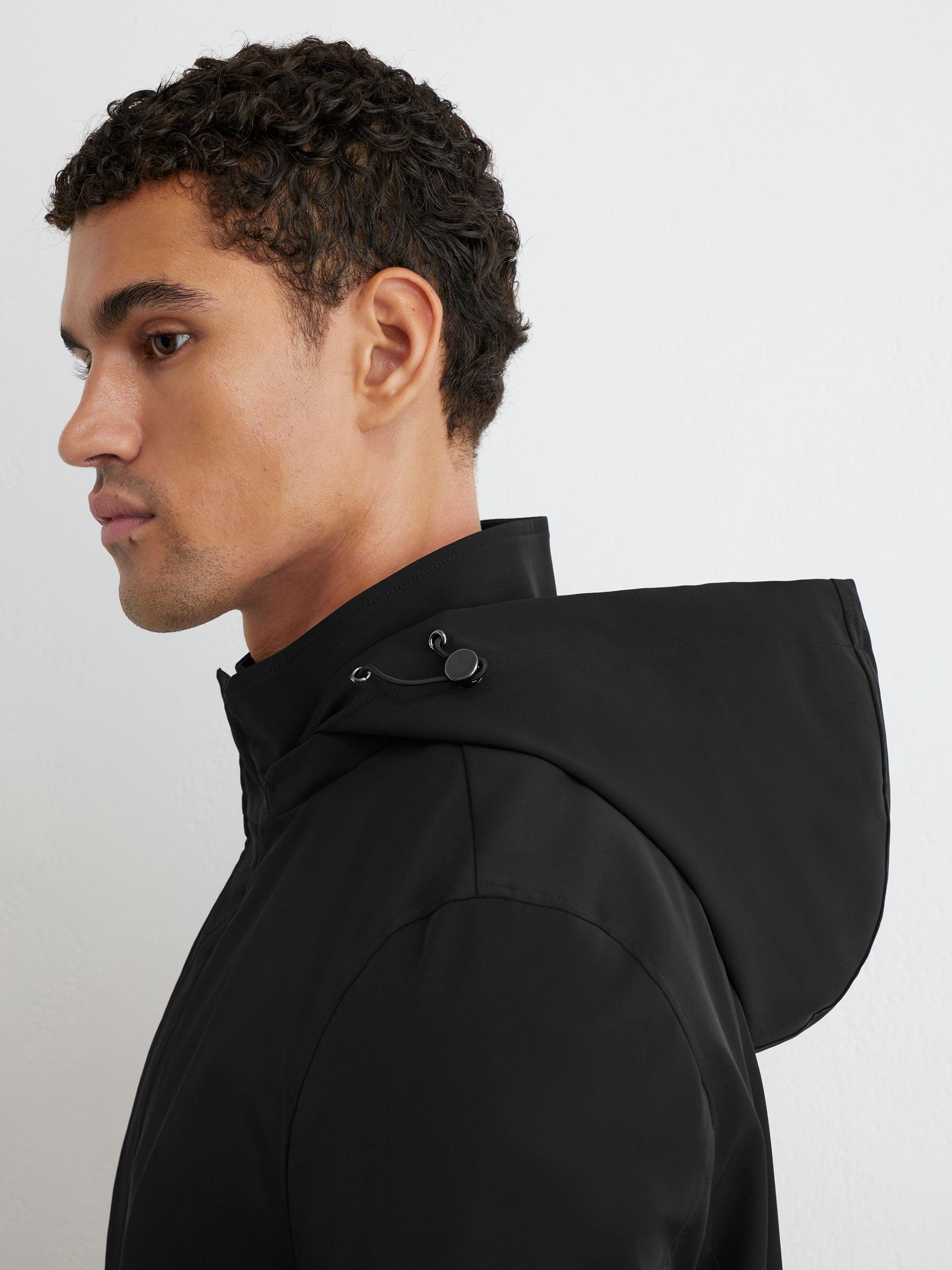 Hybrid Gilet-Insert Overcoat with Detachable Hood in Black - Image 5 of 8
