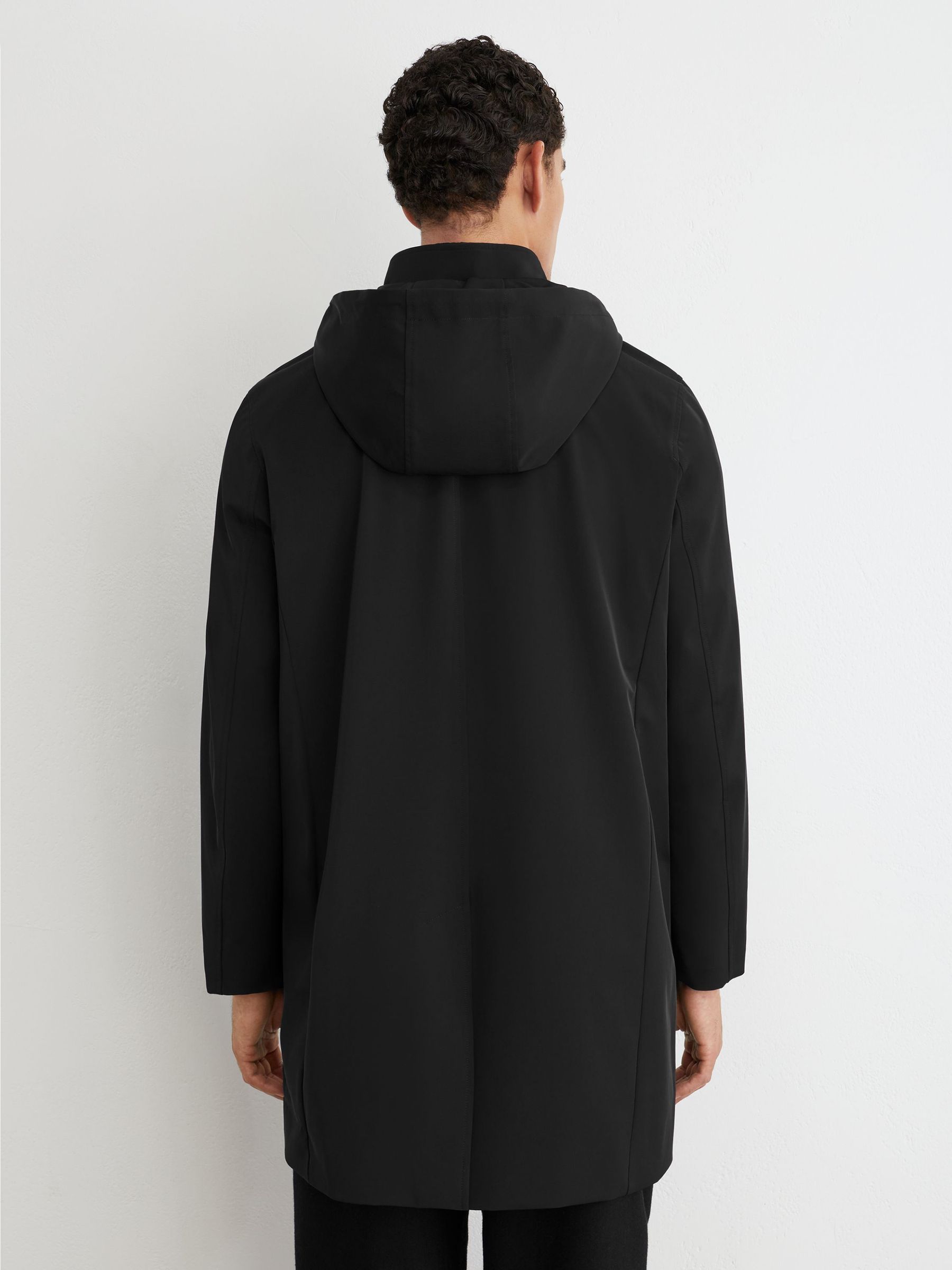 Hybrid Gilet-Insert Overcoat with Detachable Hood in Black - Image 7 of 8