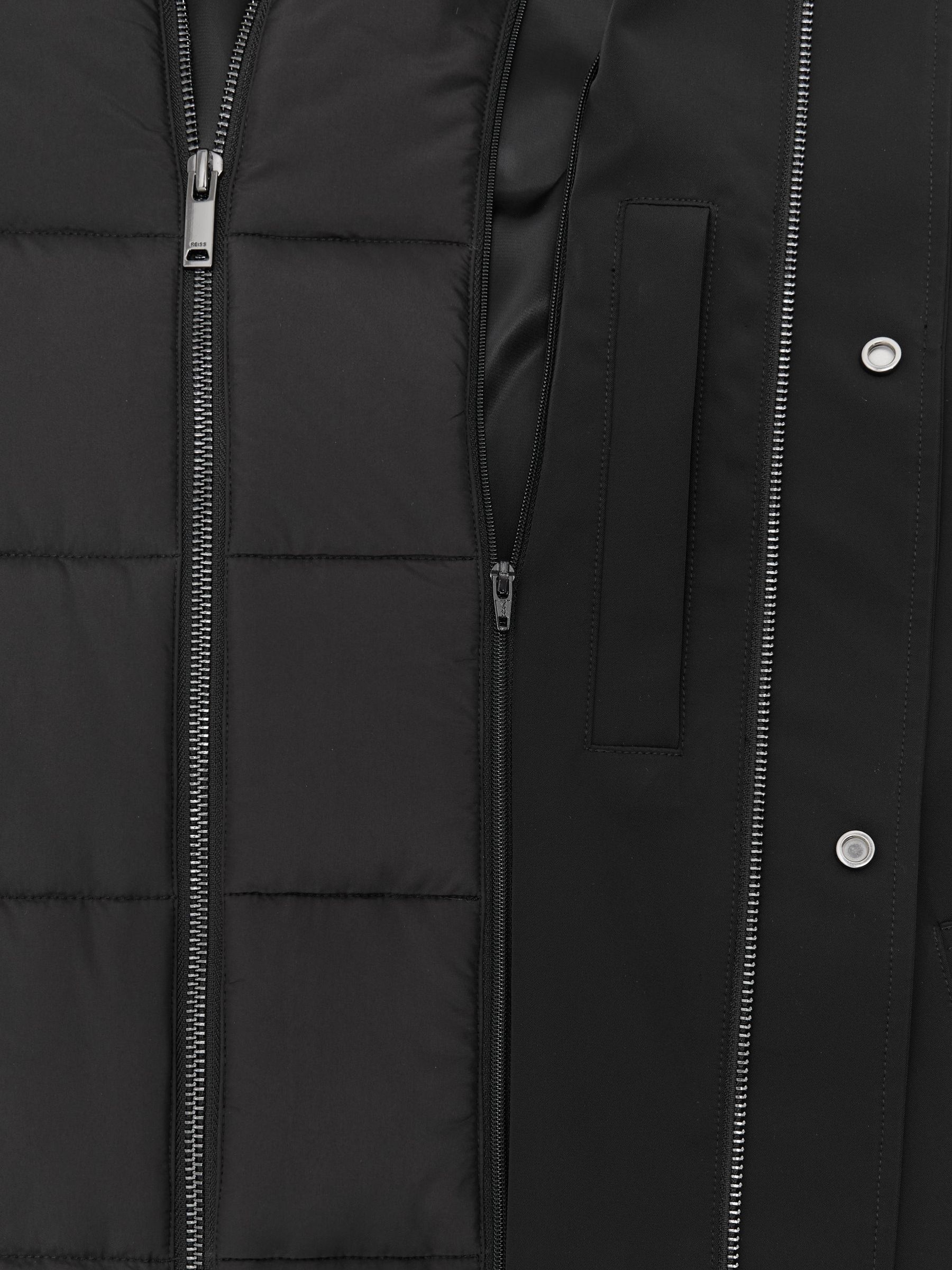 Hybrid Gilet-Insert Overcoat with Detachable Hood in Black - Image 8 of 8