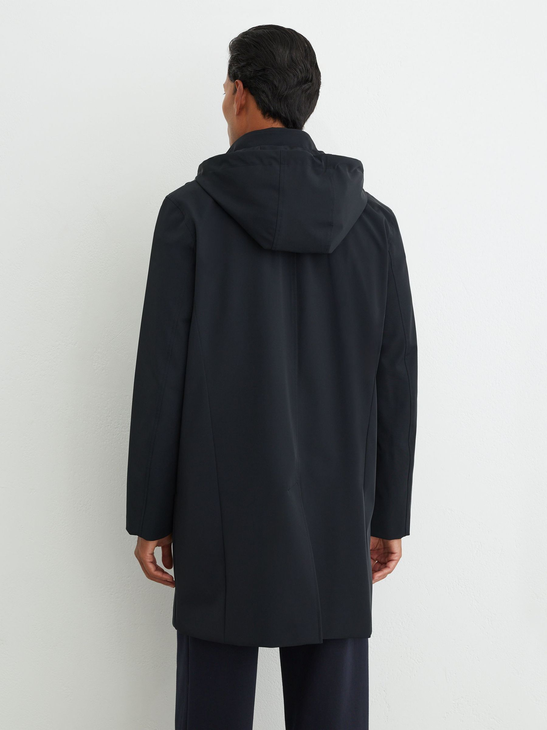 Hybrid Gilet-Insert Overcoat with Detachable Hood in Navy - Image 6 of 7
