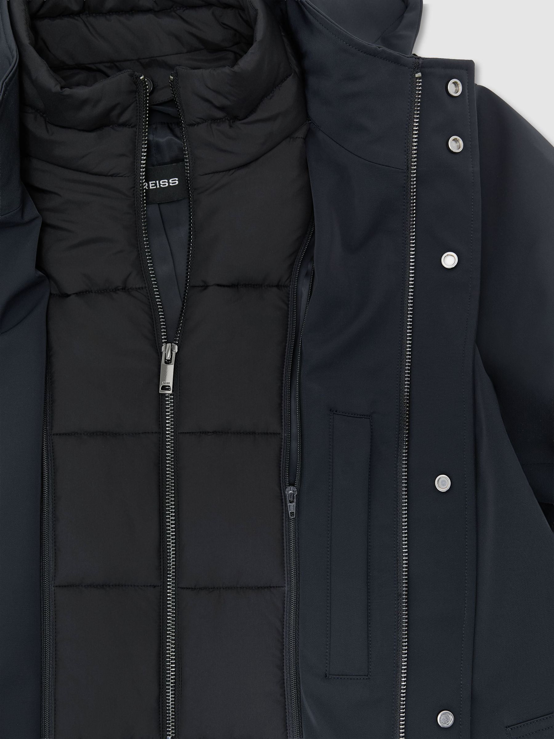 Manteau hybride avec gilet intégré et capuche amovible, couleur marine - Image 8 de 8