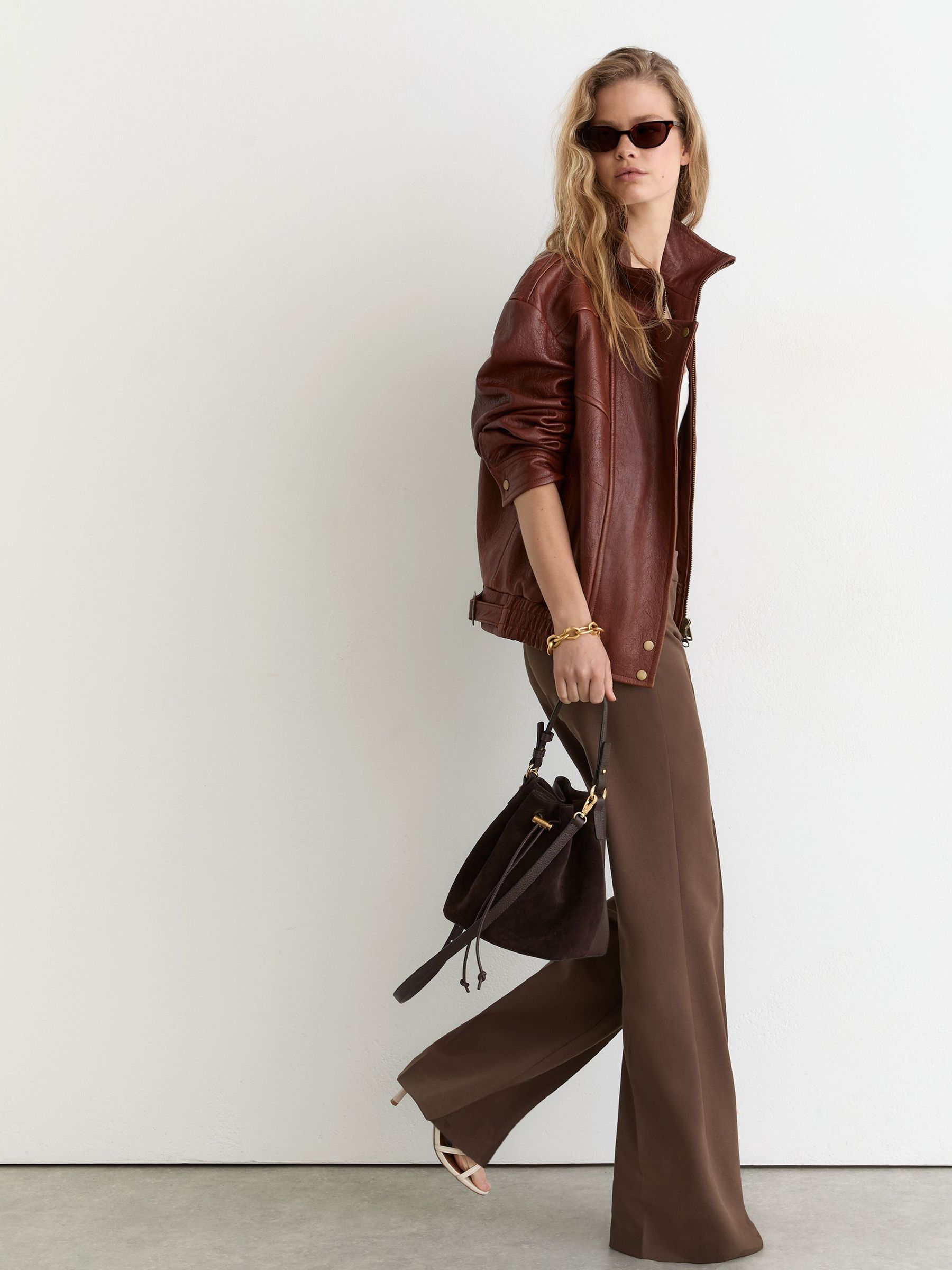 High Rise Flared Trousers in Mocha Brown - Image 1 of 7