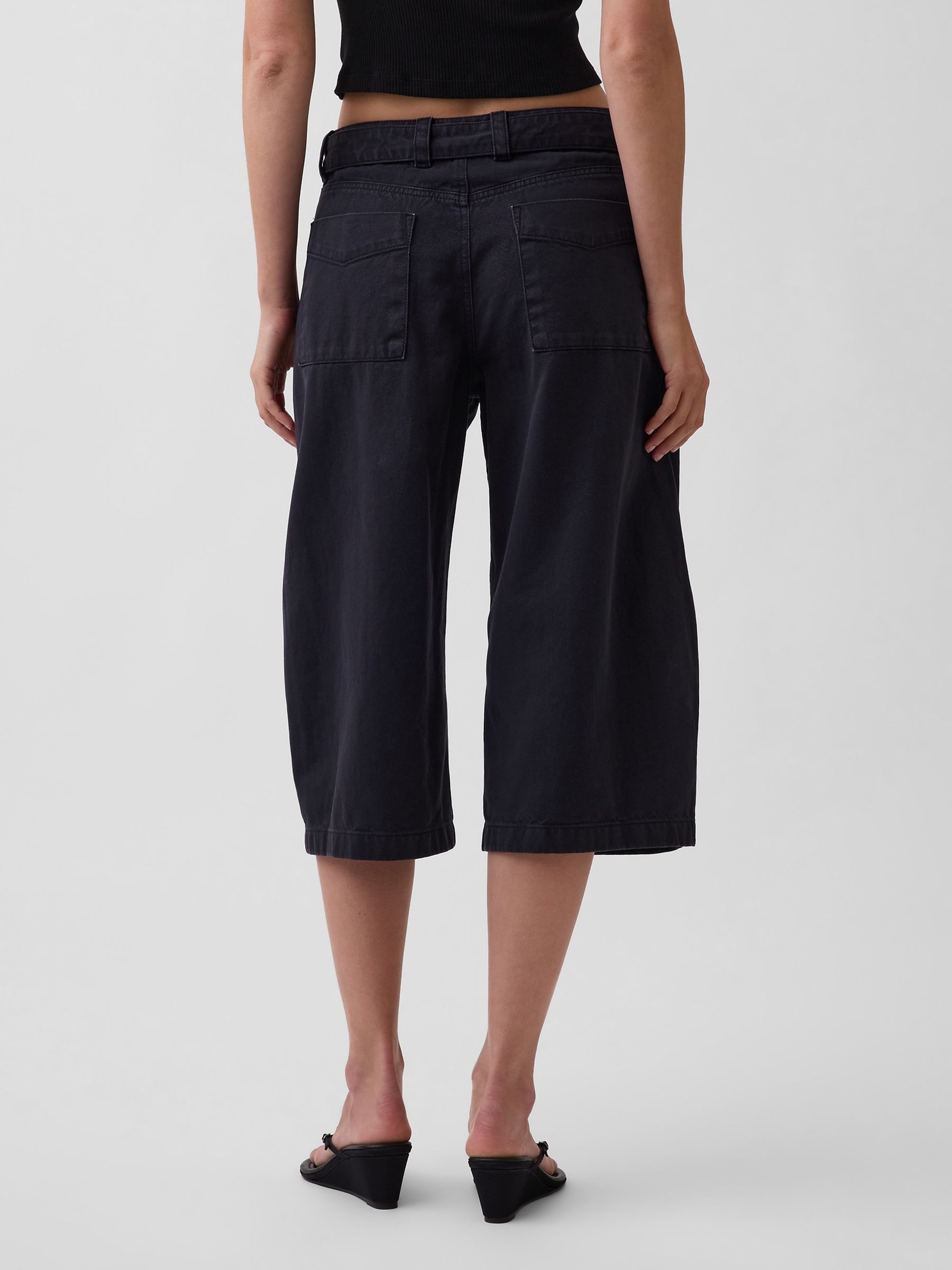 Black Mid Rise Belted Culotte Barrel Trousers - Image 4 of 5