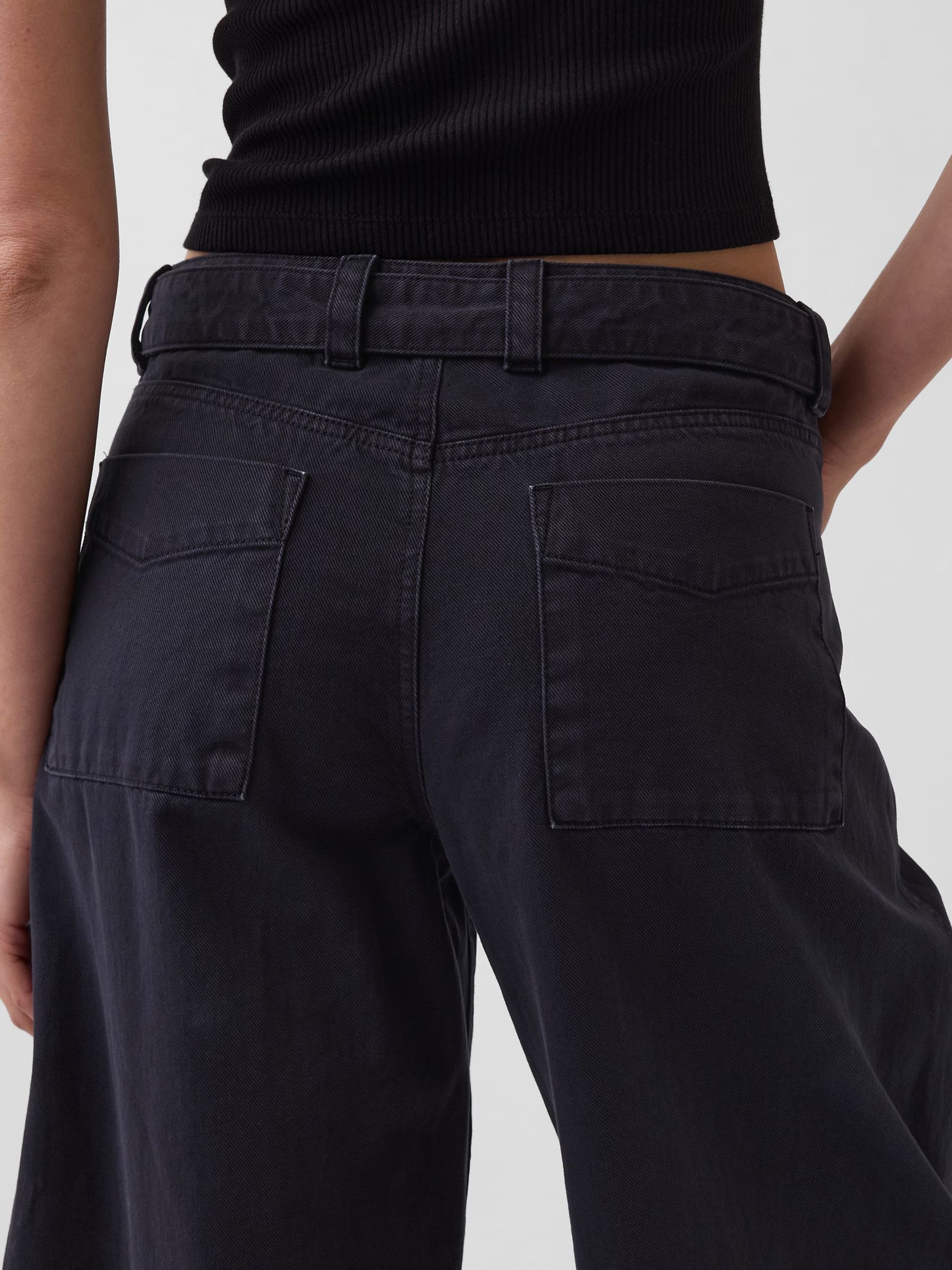 Black Mid Rise Belted Culotte Barrel Trousers - Image 5 of 5
