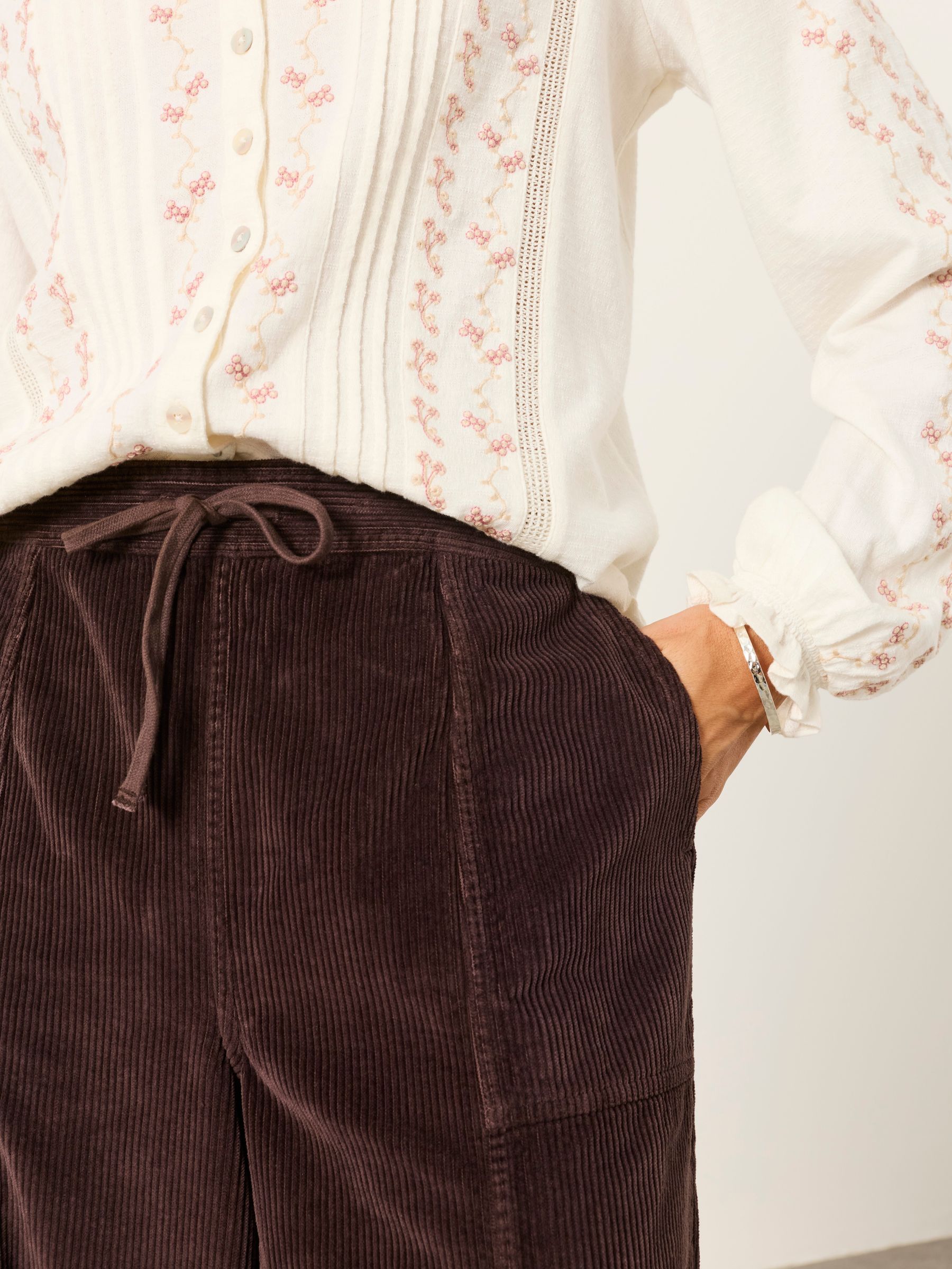 Alev Brown Petite Barrel Cropped Cord Trousers - Image 3 of 6