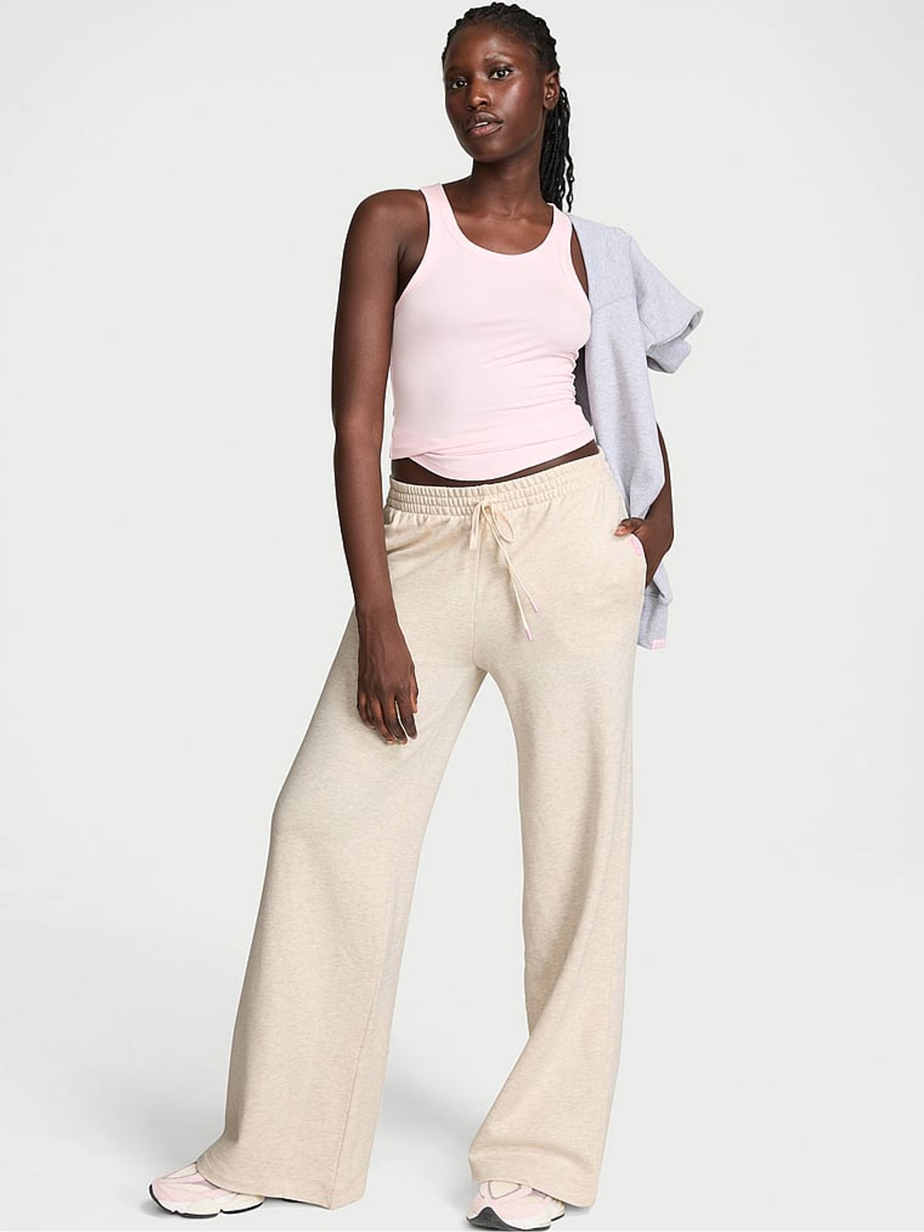 Natural Heather Nude Wide Leg Fleece Joggers - Image 1 of 2 Natural Heather Nude Wide Leg Fleece Joggers - Image 1 of 2