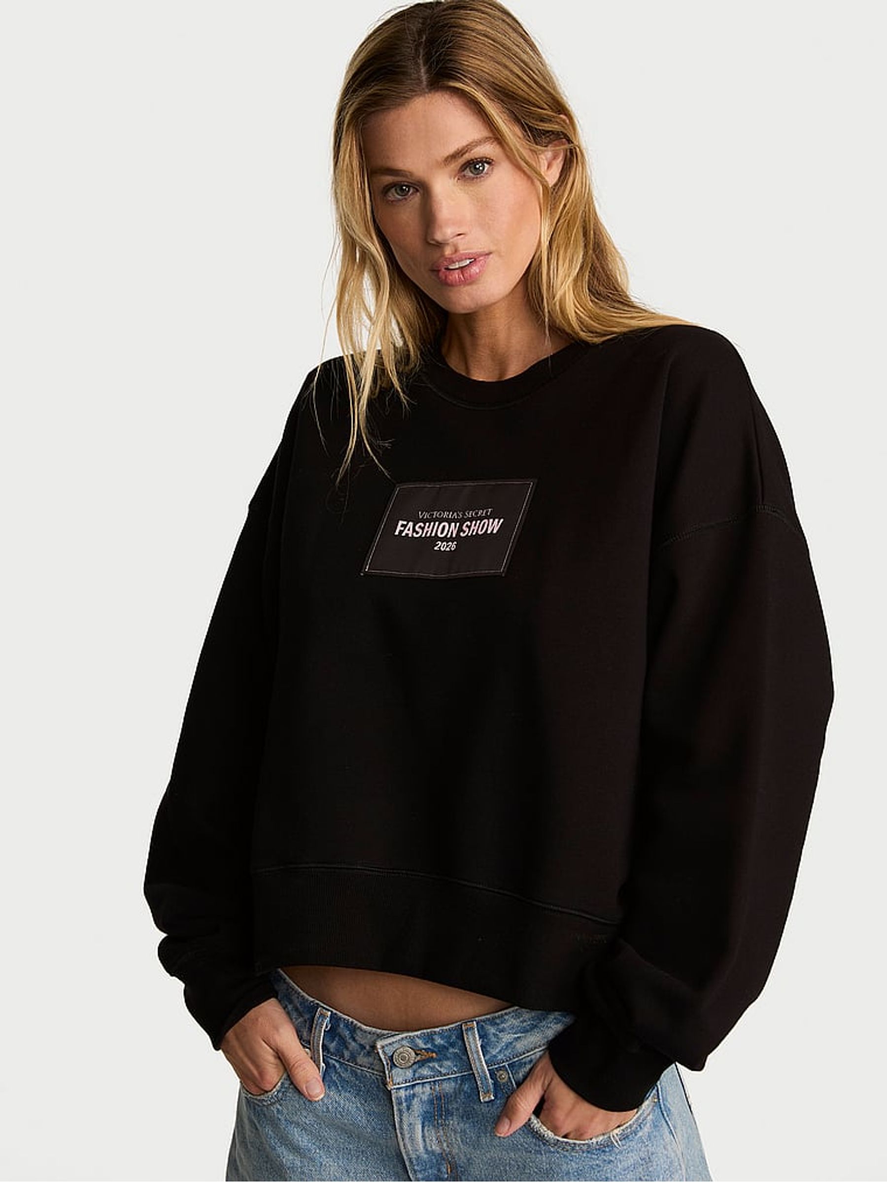 Black Fashion Show Cropped Crewneck Sweatshirt - Image 2 of 3