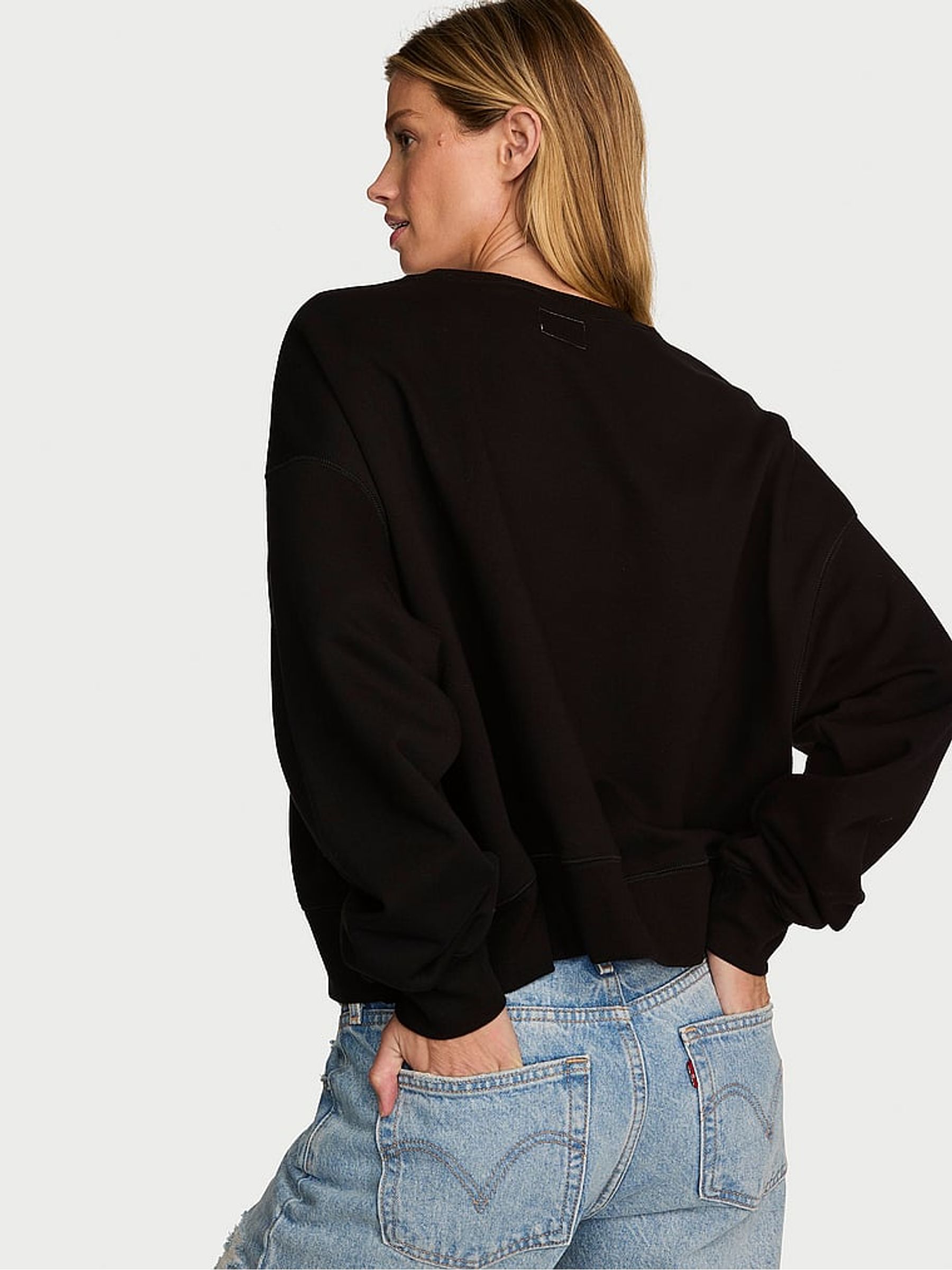 Black Fashion Show Cropped Crewneck Sweatshirt - Image 3 of 3
