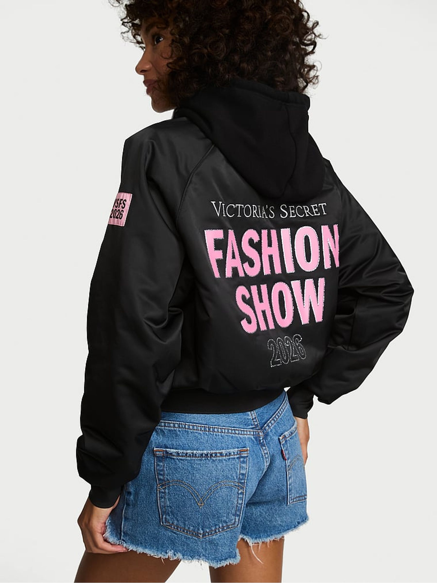 Black Luxe Satin Fashion Show Bomber Jacket - Image 3 of 3