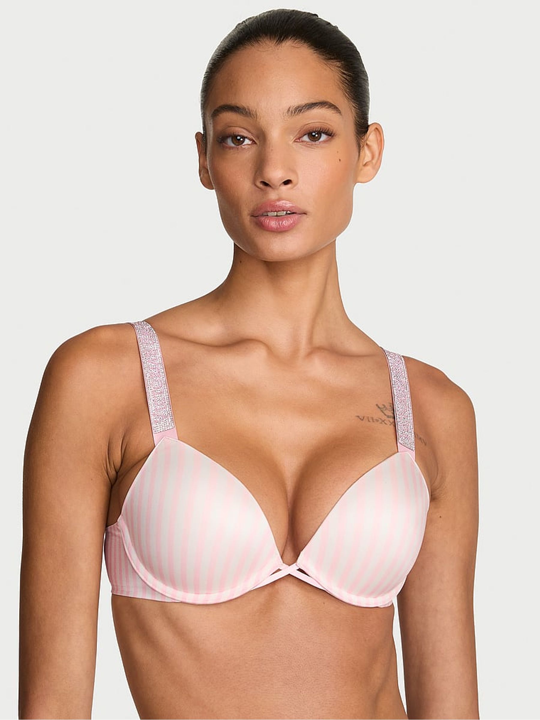 Pink Iconic Stripe Push Up Shine Strap Bra - Image 1 of 2