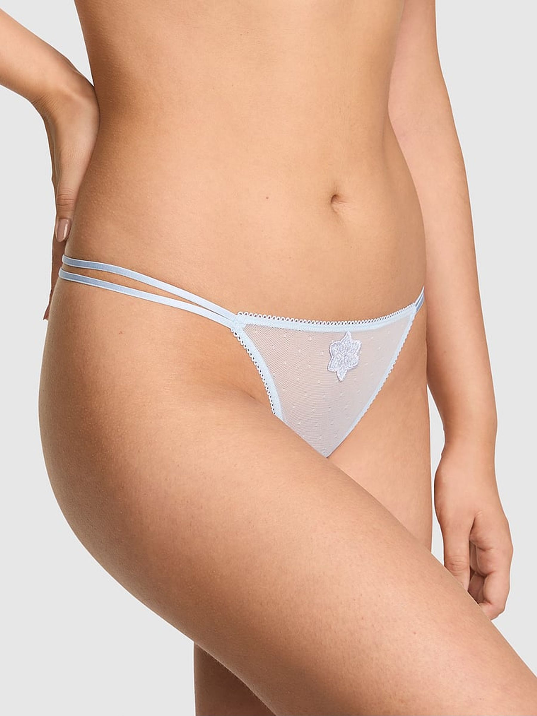 Light Blue G-String Snowflake Embroidery Knickers - Image 1 of 3