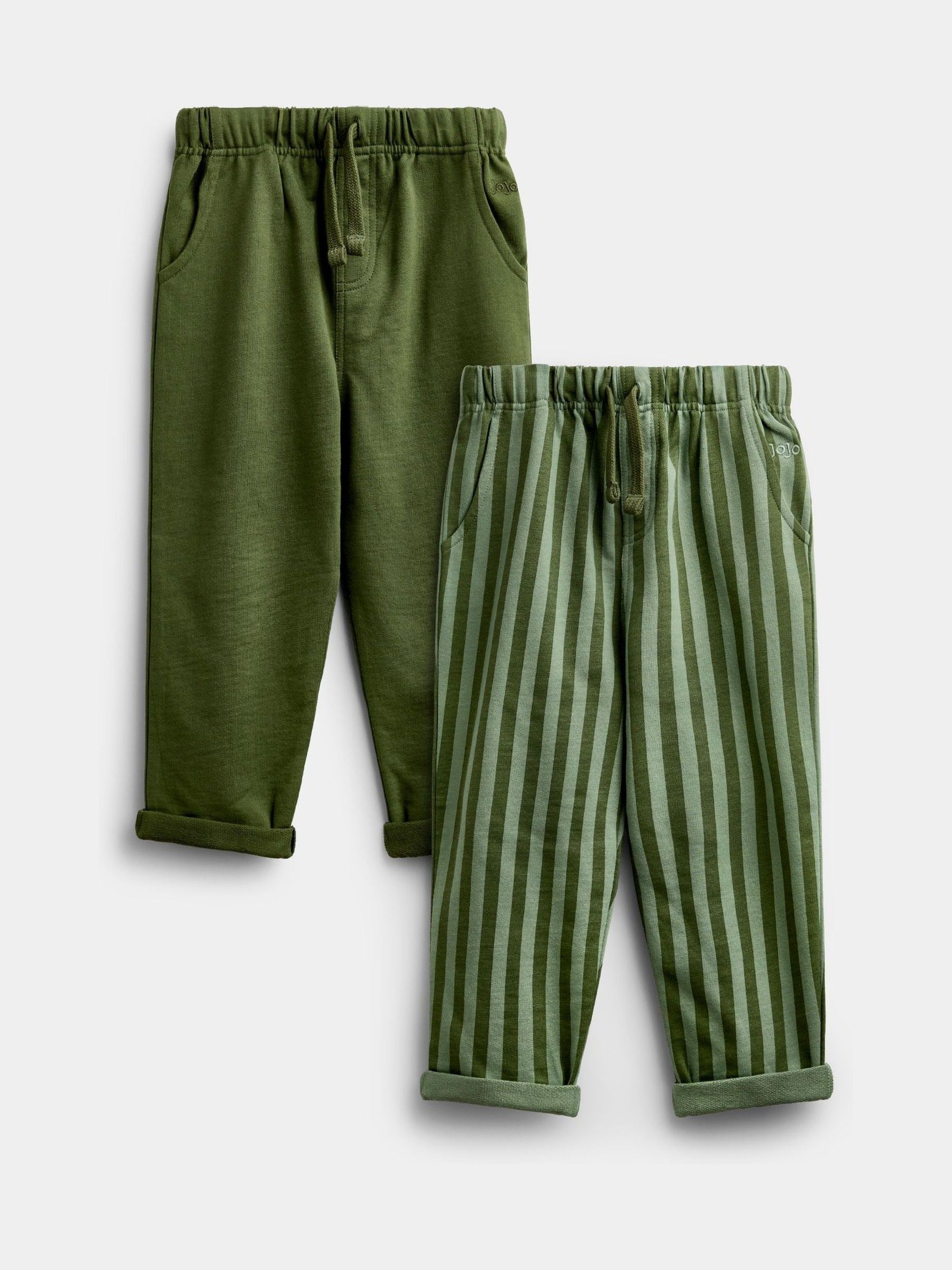 Khaki Green 2-Pack Vertical Stripe & Plain Joggers - Image 1 of 7
