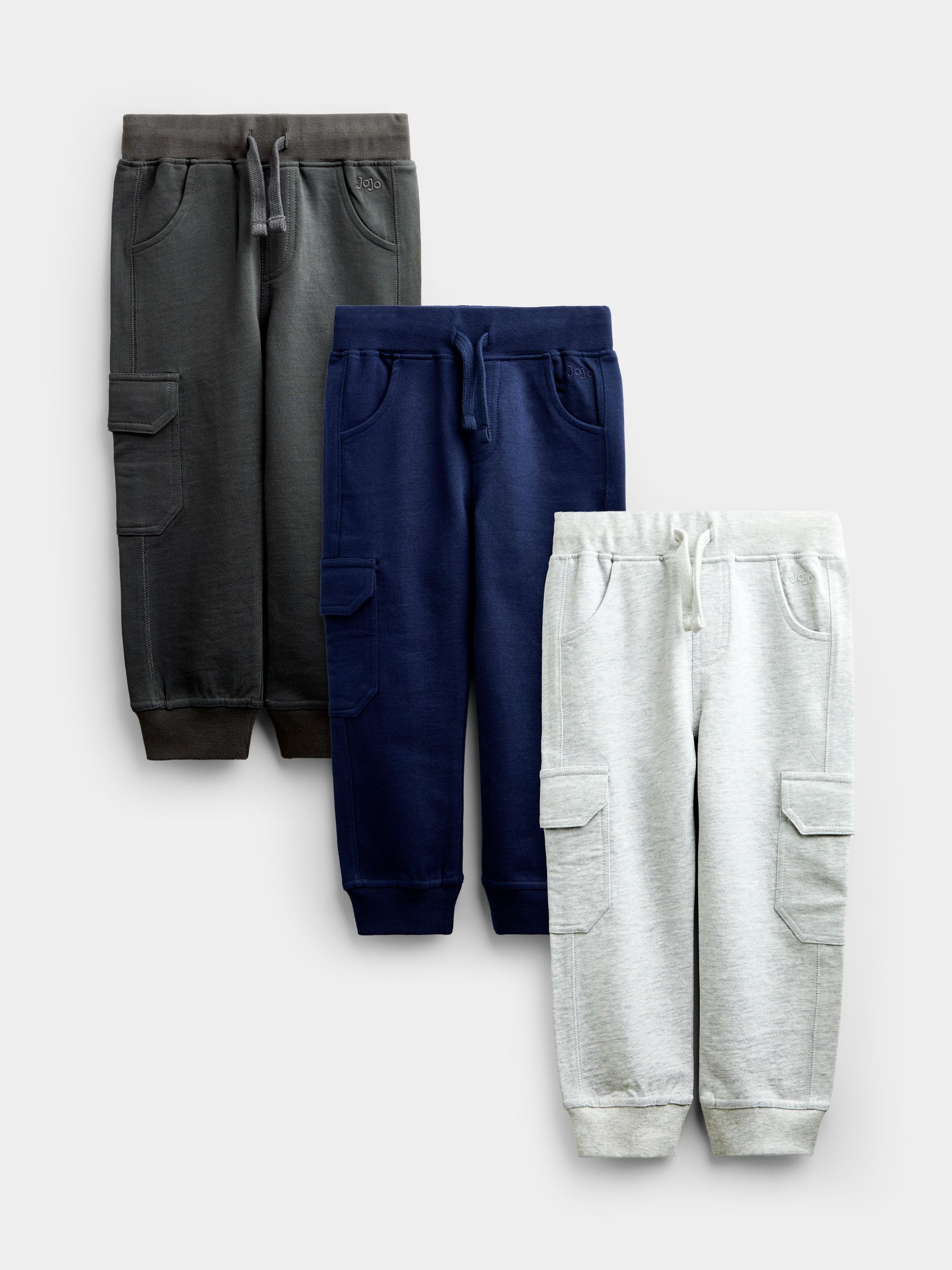 Grey White & Navy 3-Pack Cargo Joggers - Image 1 of 10 Grey White & Navy 3-Pack Cargo Joggers - Image 1 of 10
