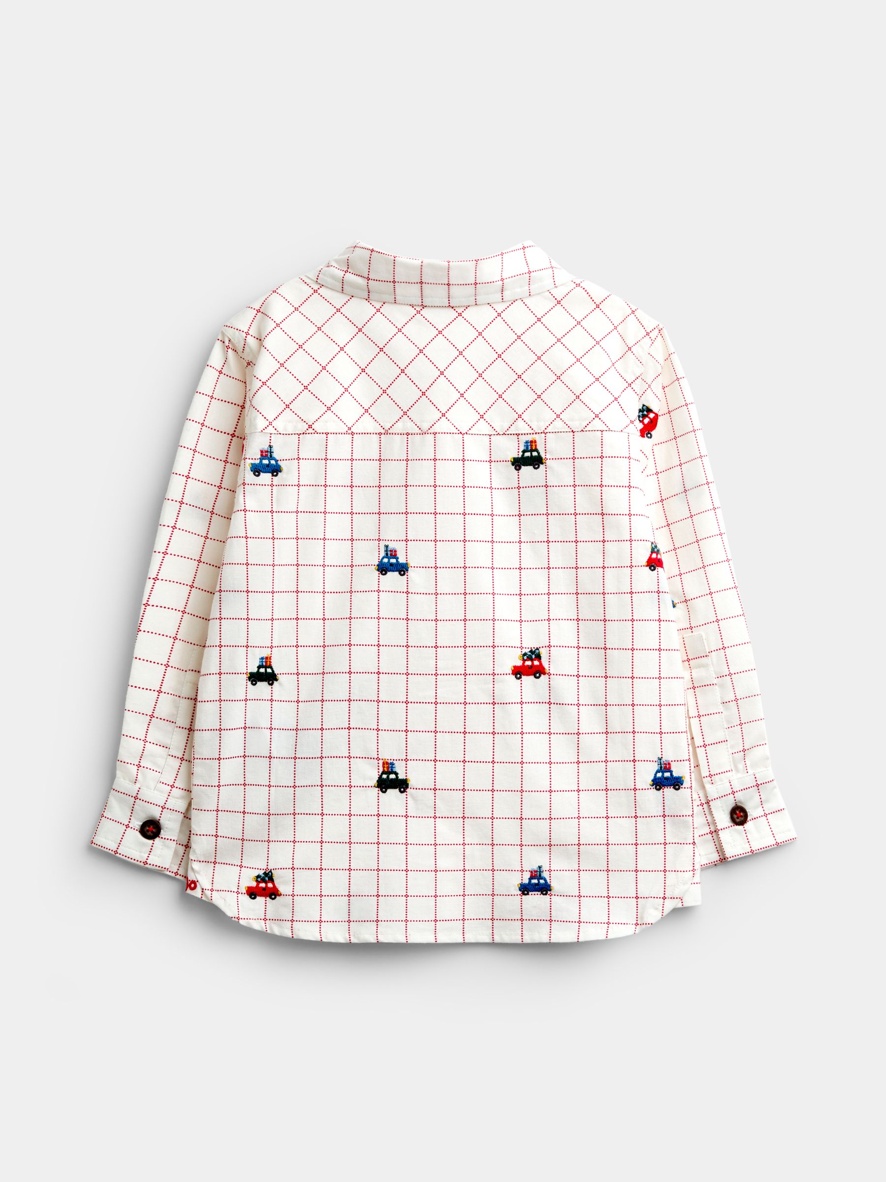 Cream Checked Christmas Car Embroidered Shirt - Image 2 of 4