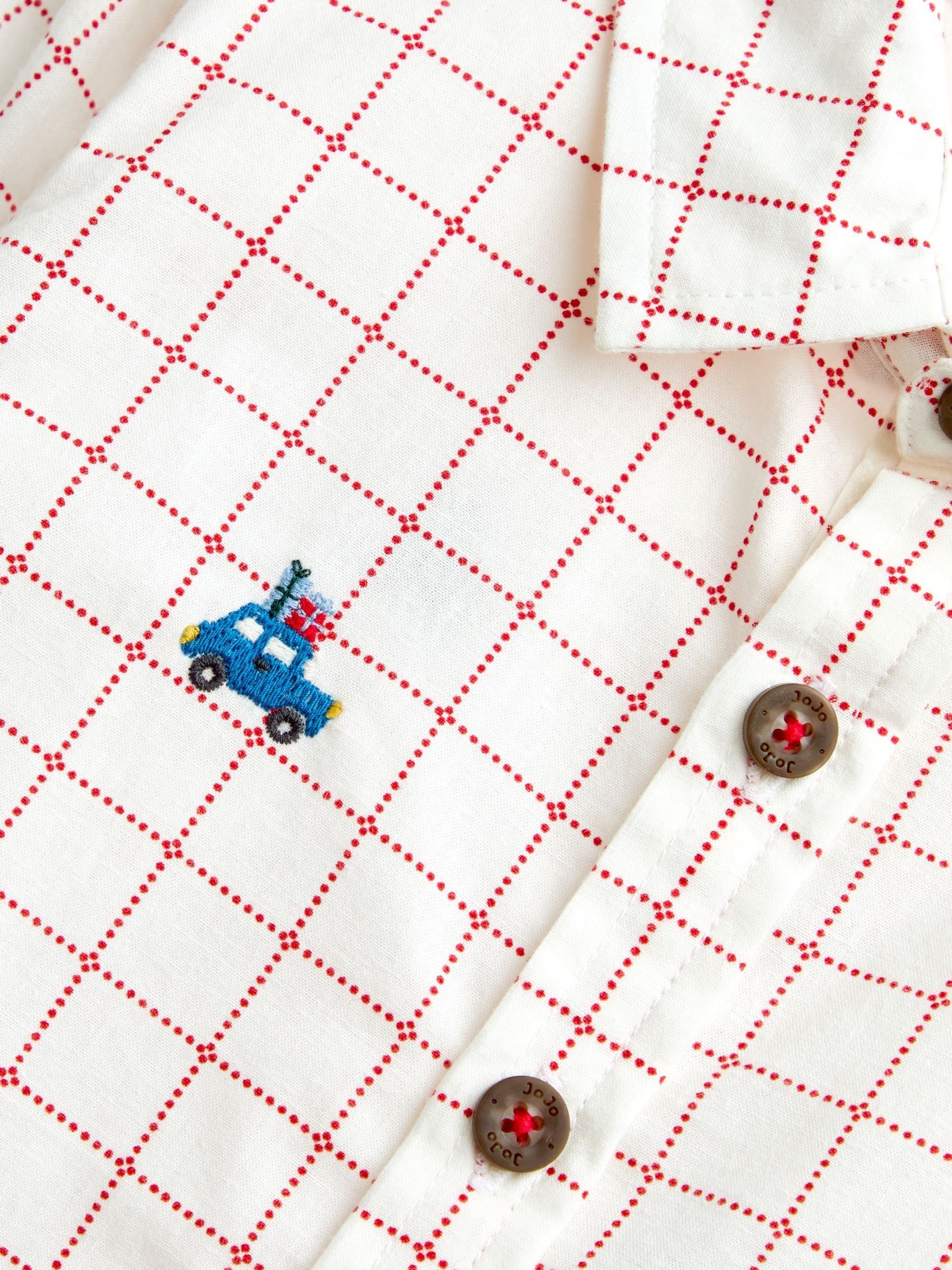 Cream Checked Christmas Car Embroidered Shirt - Image 3 of 4