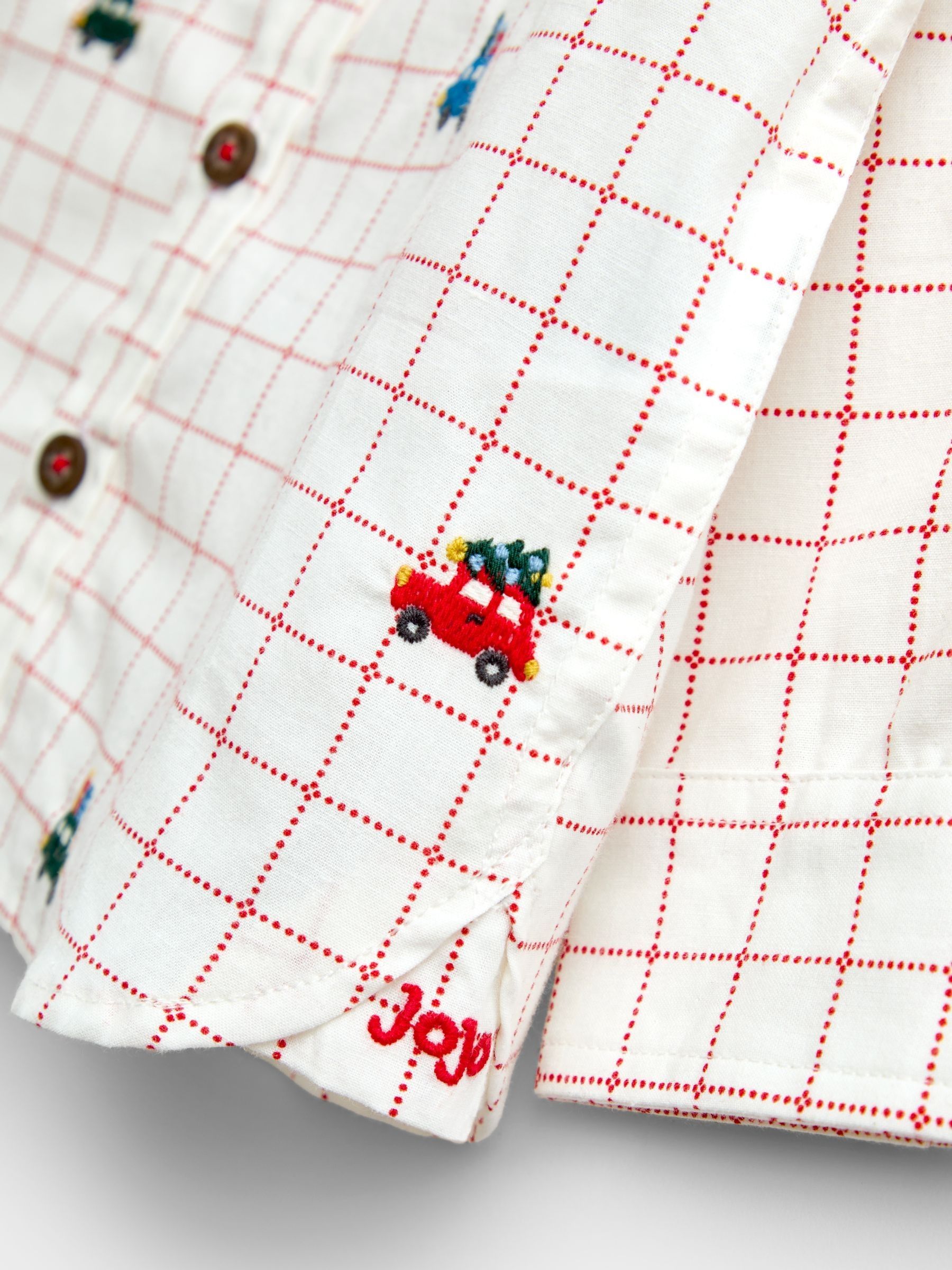 Cream Checked Christmas Car Embroidered Shirt - Image 4 of 4