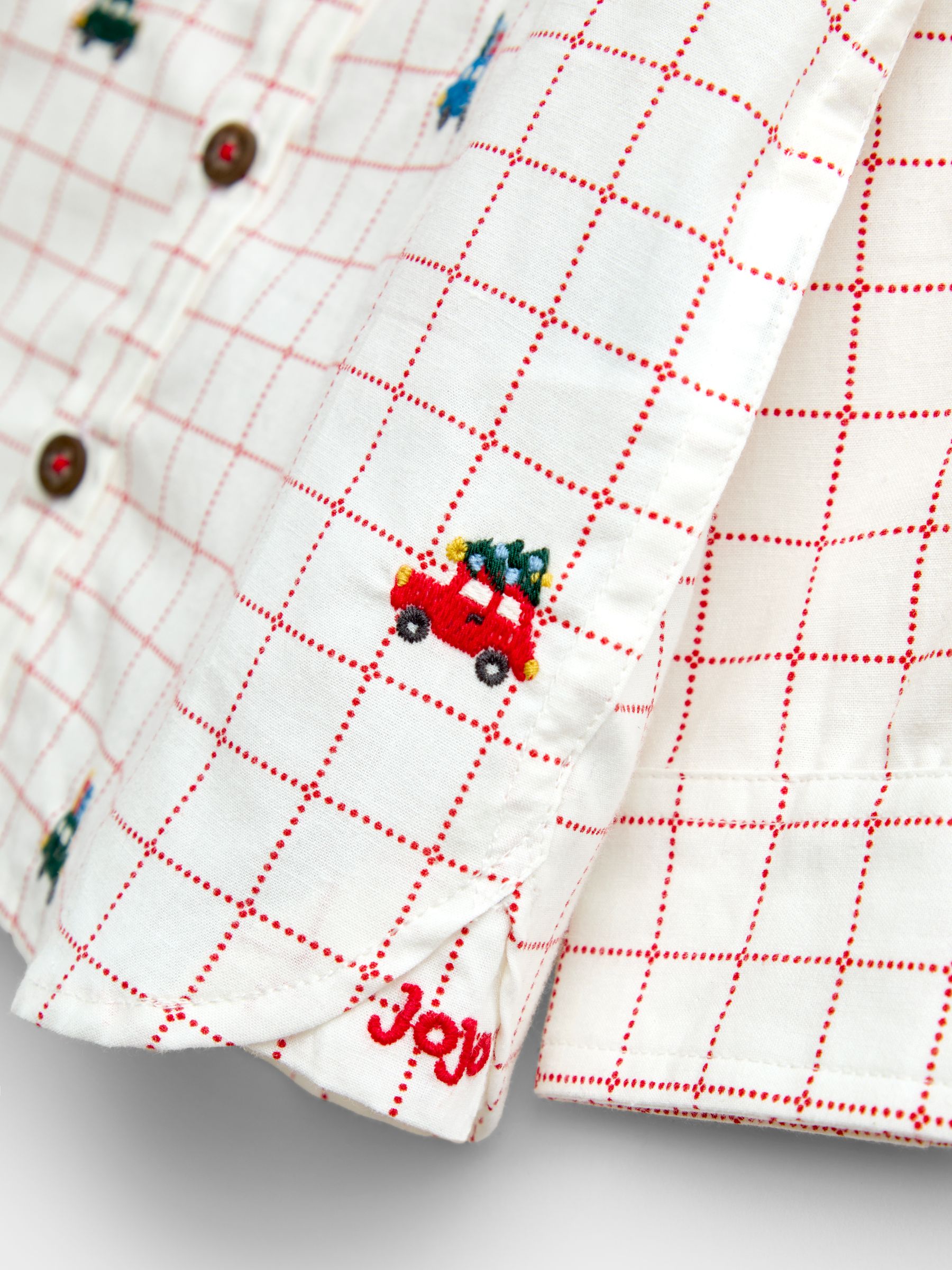 Cream Checked Christmas Car Embroidered Shirt - Image 6 of 6