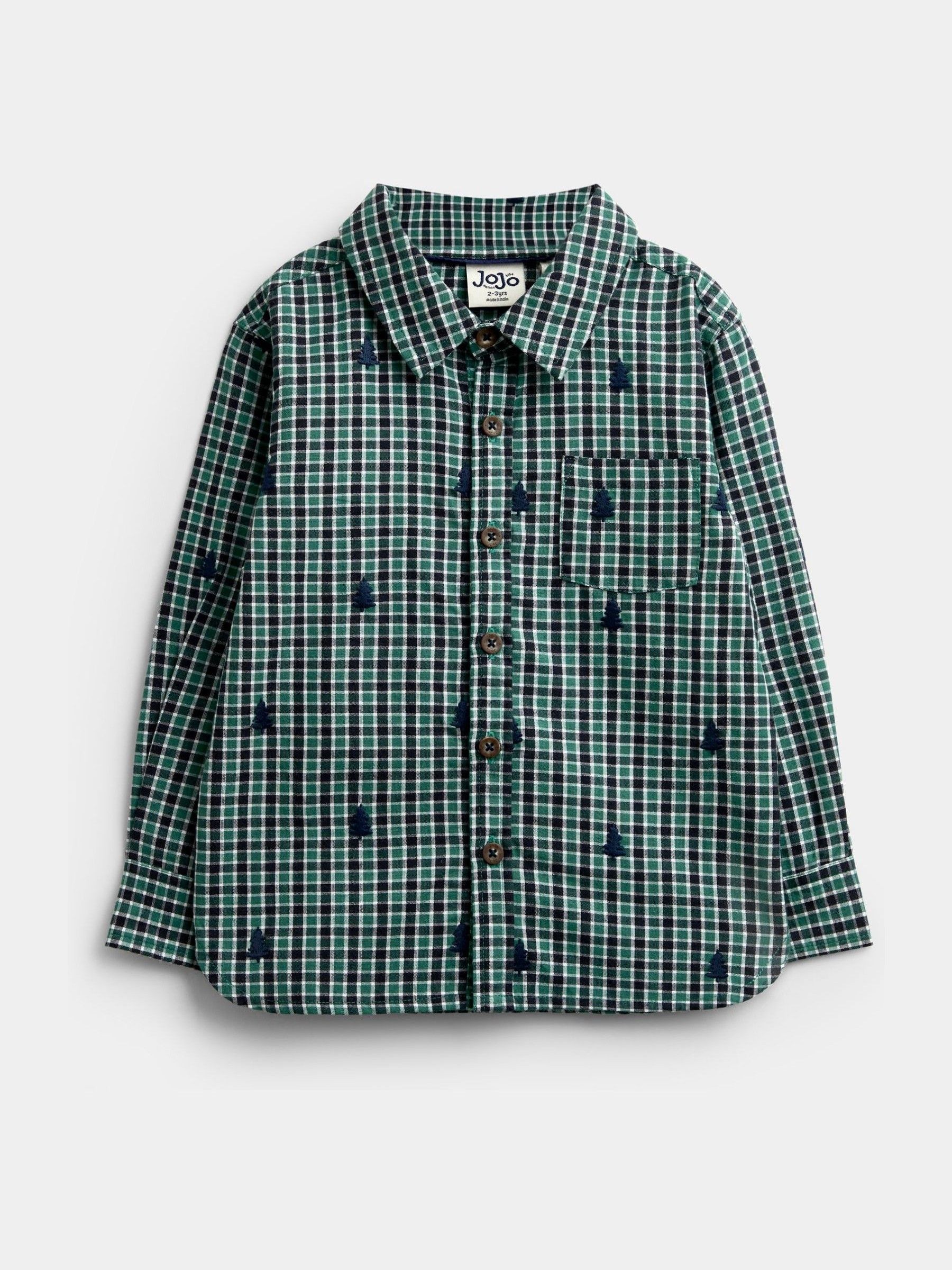 Green Check Christmas Tree All Over Embroidered Shirt - Image 1 of 4