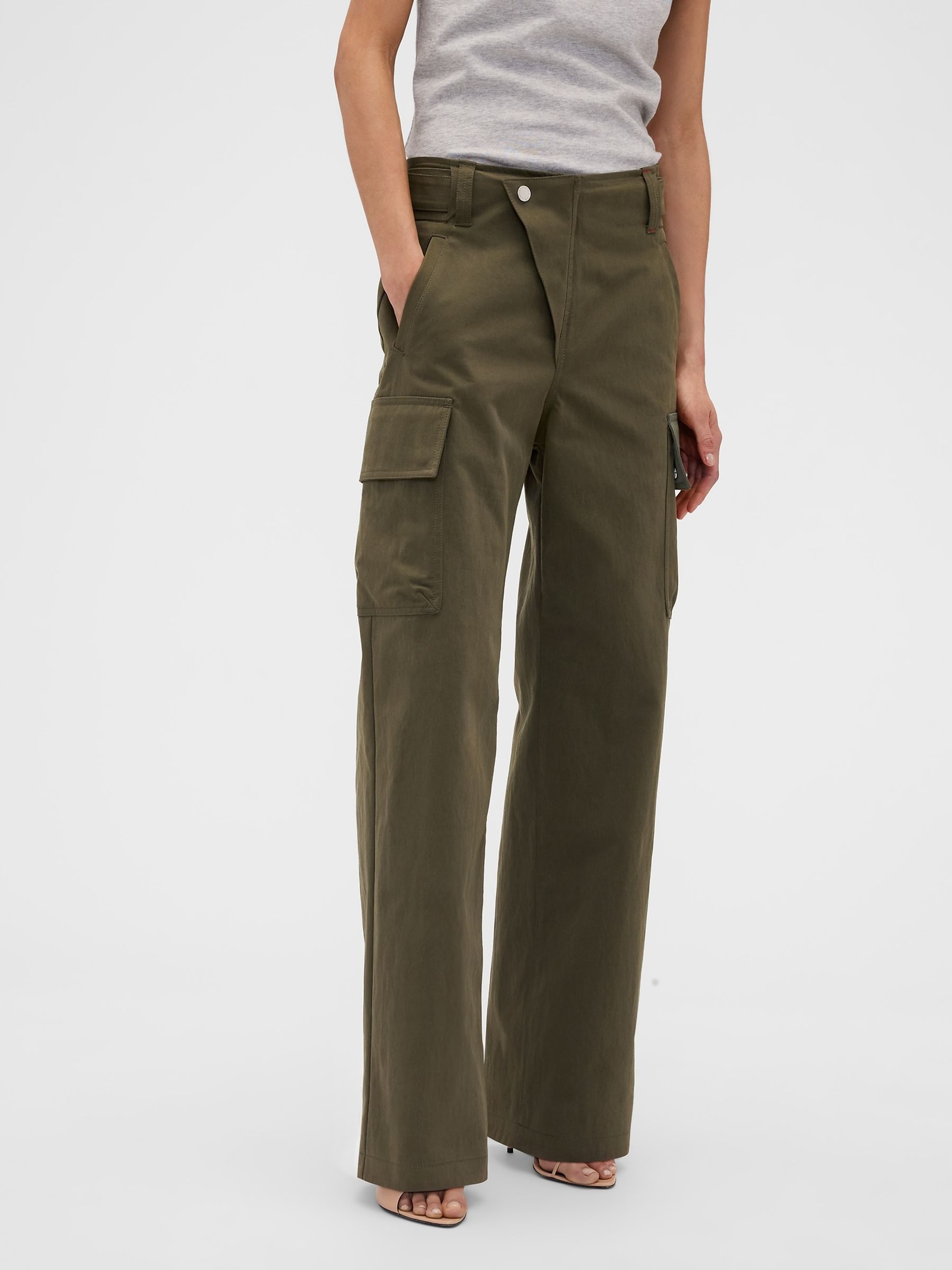 Gap x Victoria Beckham Khaki Green High Waisted Cargo Trousers - Image 1 of 6