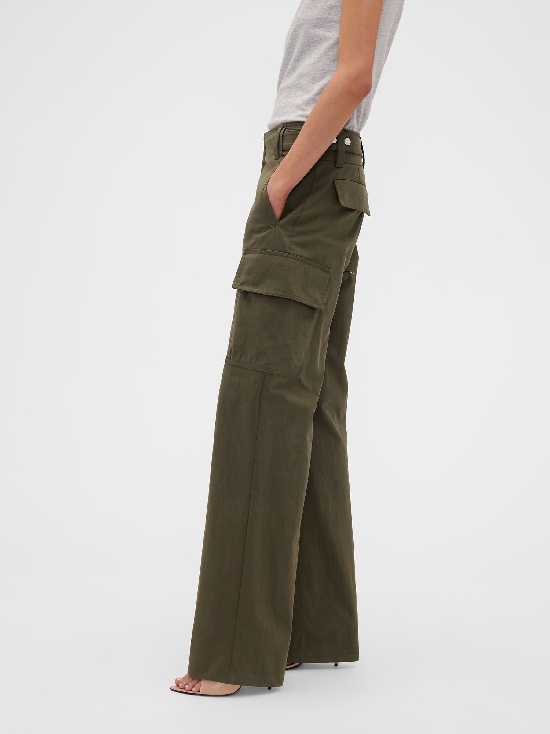 Gap x Victoria Beckham Khaki Green High Waisted Cargo Trousers - Image 2 of 6