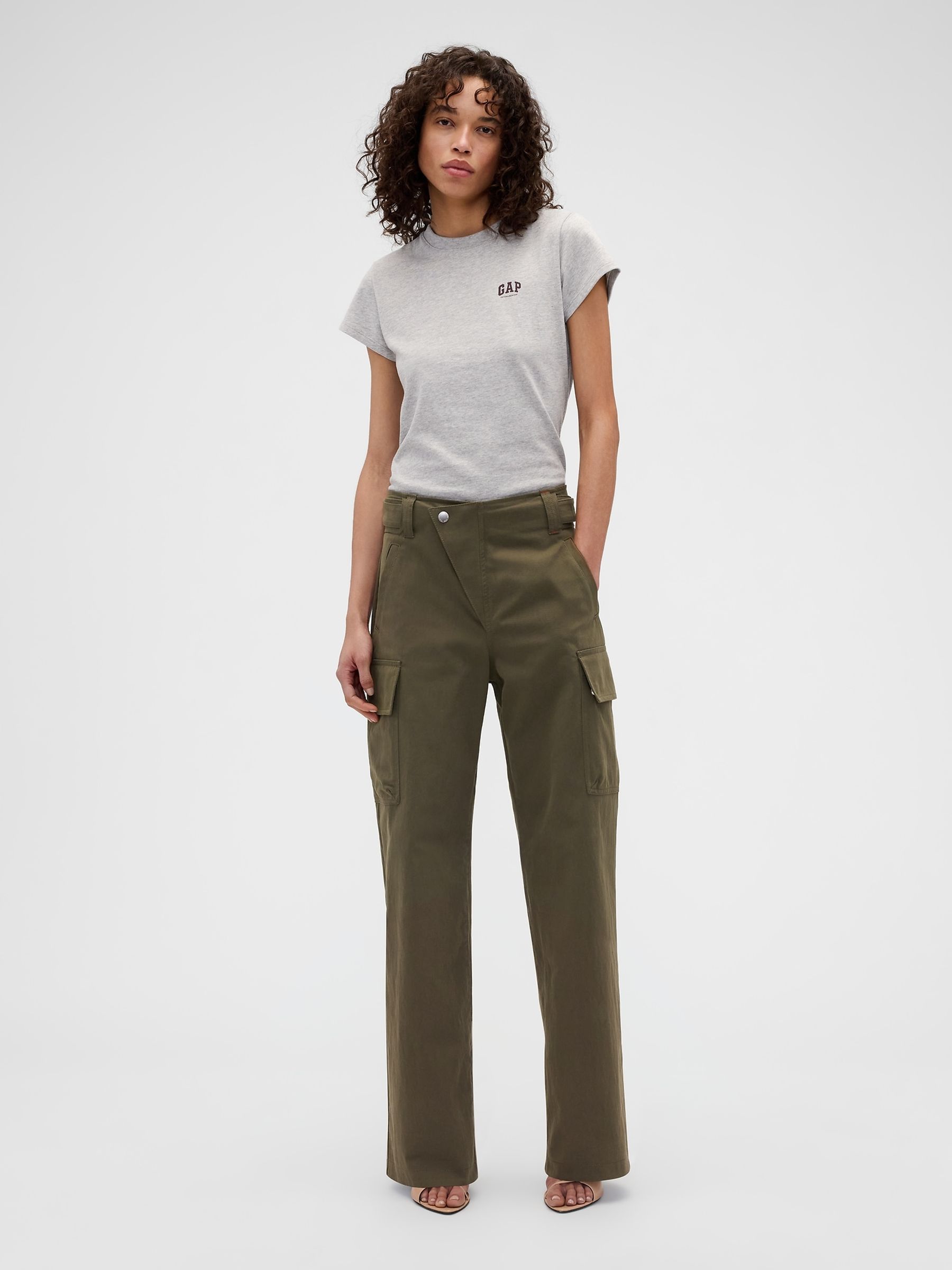 Gap x Victoria Beckham Khaki Green High Waisted Cargo Trousers | Gap