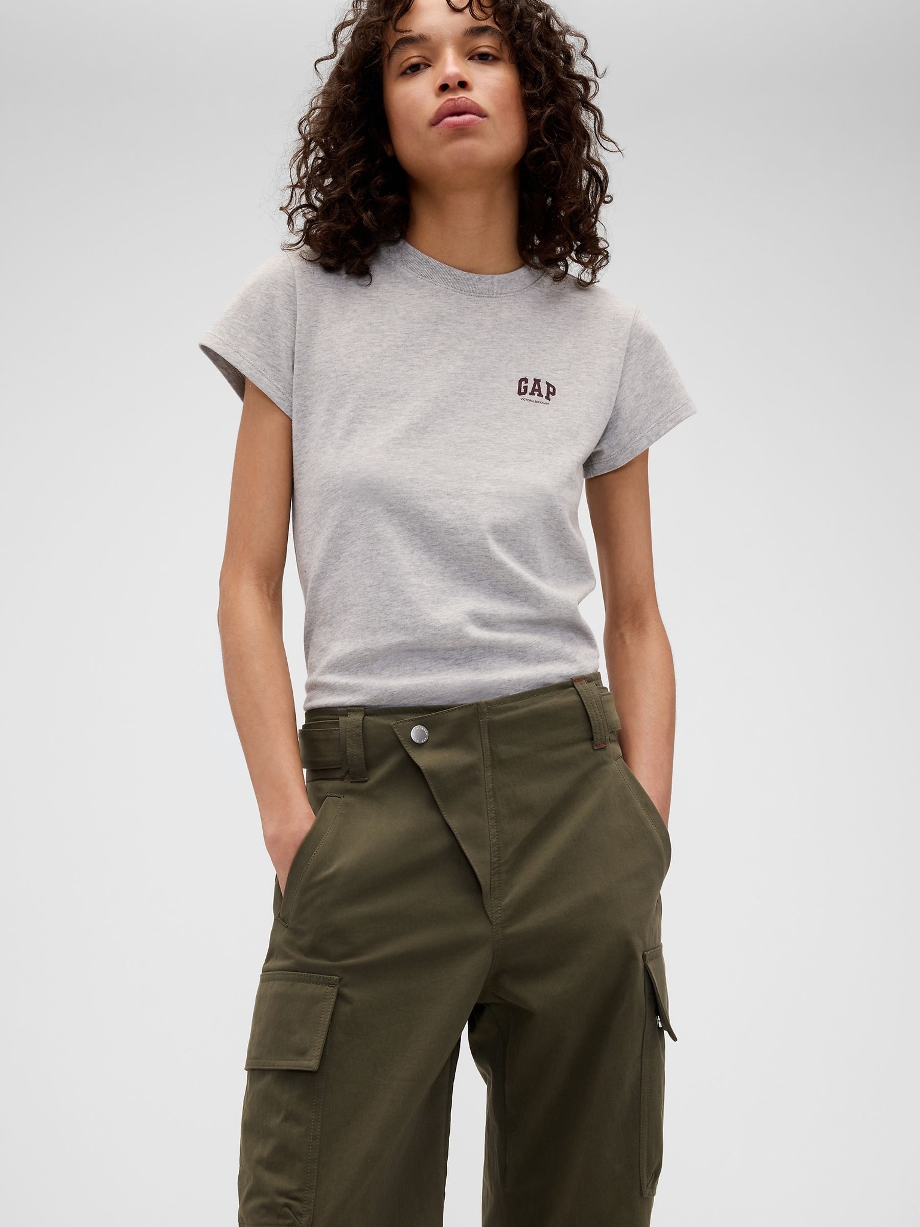 Gap x Victoria Beckham Khaki Green High Waisted Cargo Trousers - Image 4 of 6