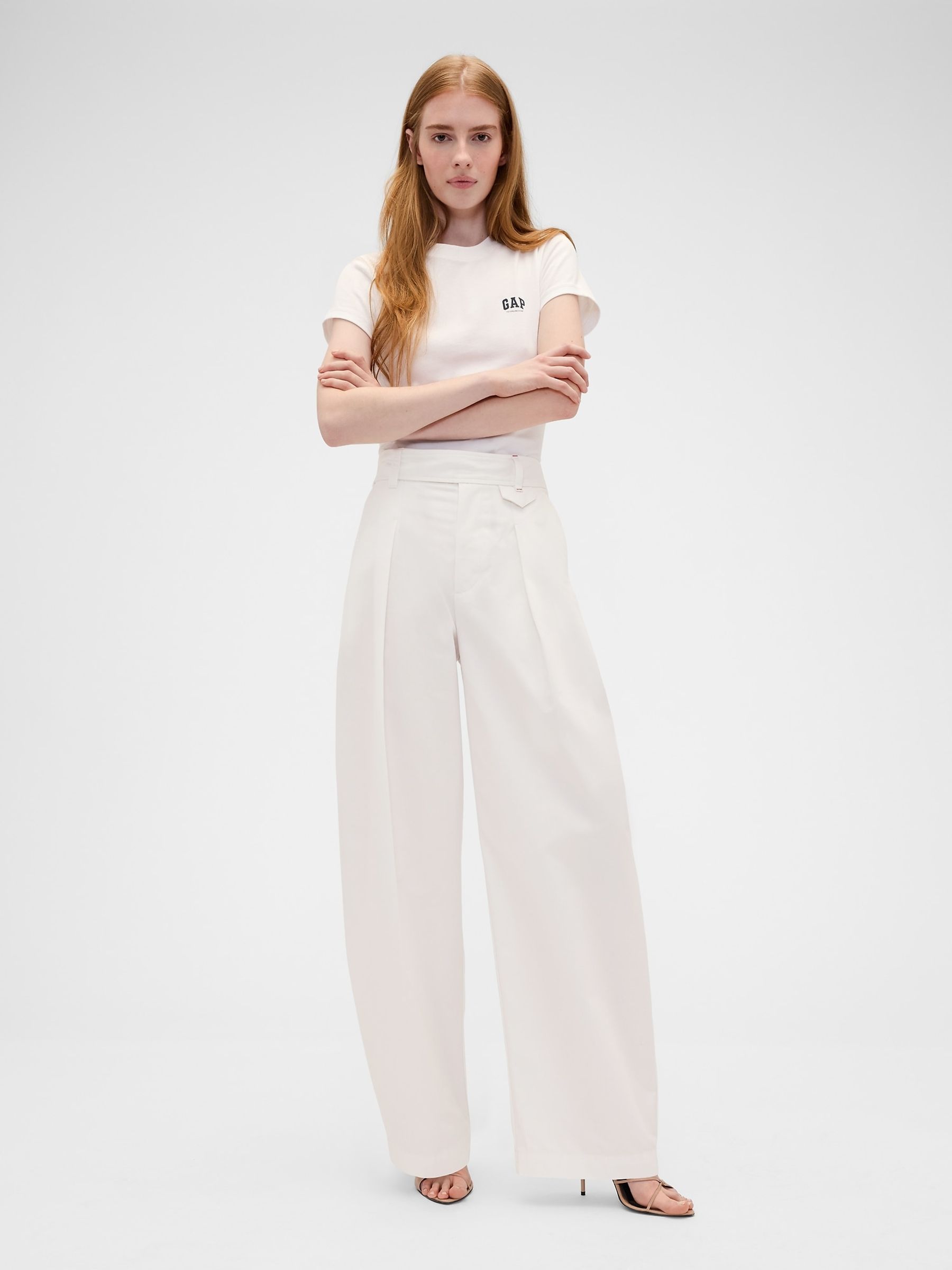 Gap x Victoria Beckham White High Waisted Pleated Arc Trousers - Image 4 of 8