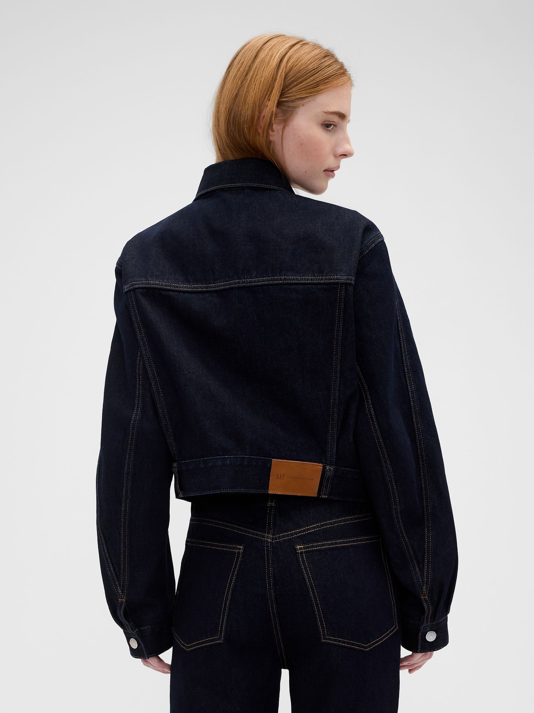 Gap x Victoria Beckham Dark Wash Blue Relaxed Crop Denim Jacket - Image 2 of 5