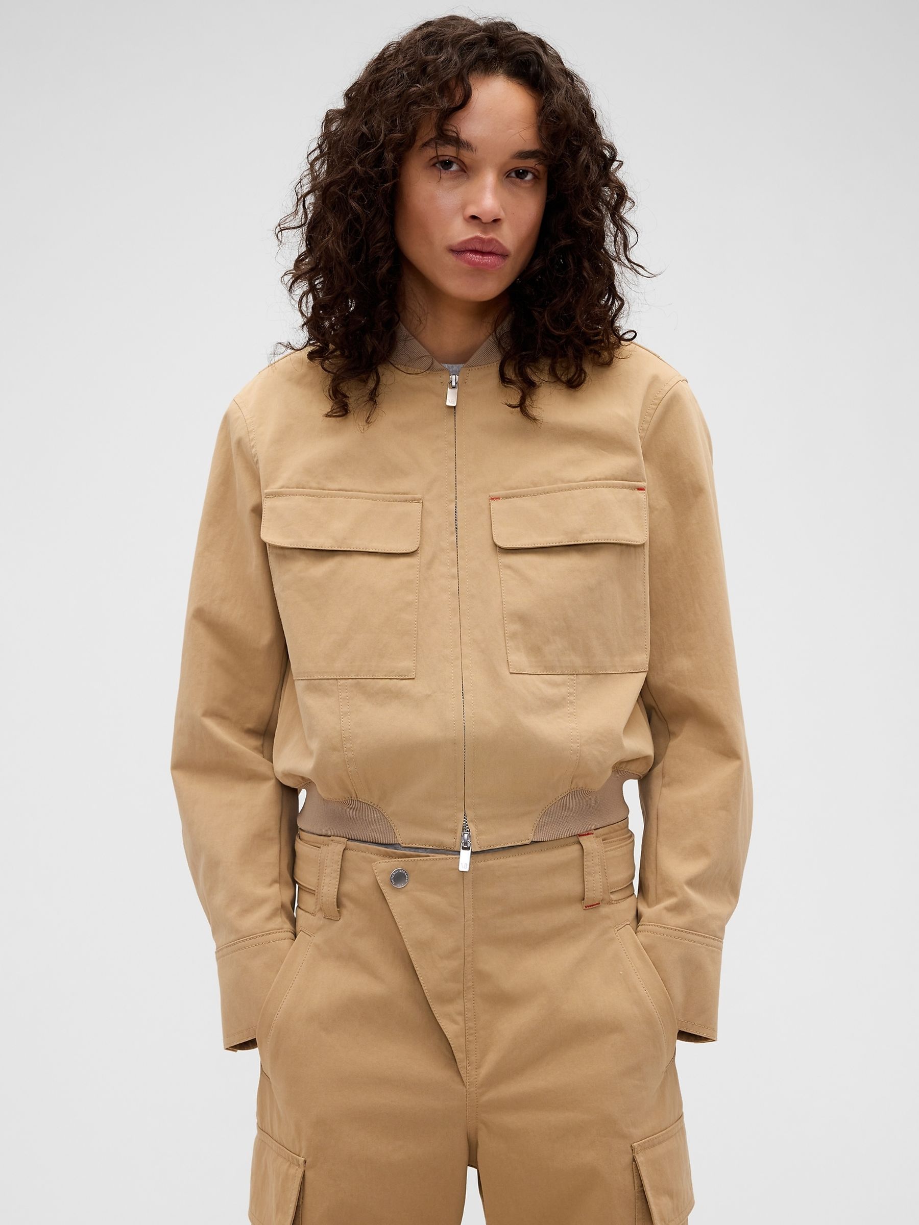 Gap x Victoria Beckham Beige Bomber Jacket - Image 1 of 9