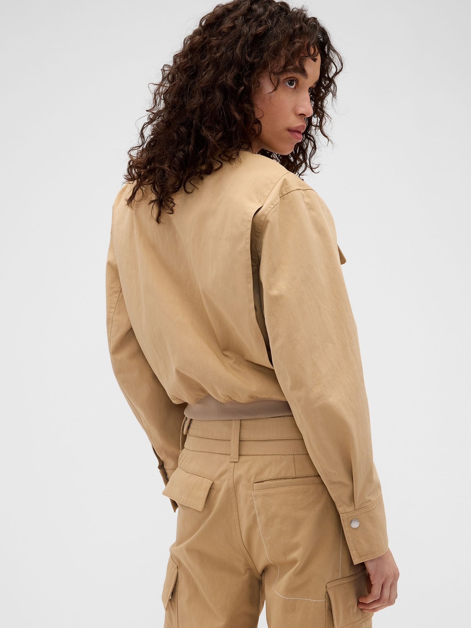 Gap x Victoria Beckham Beige Bomber Jacket - Image 4 of 9