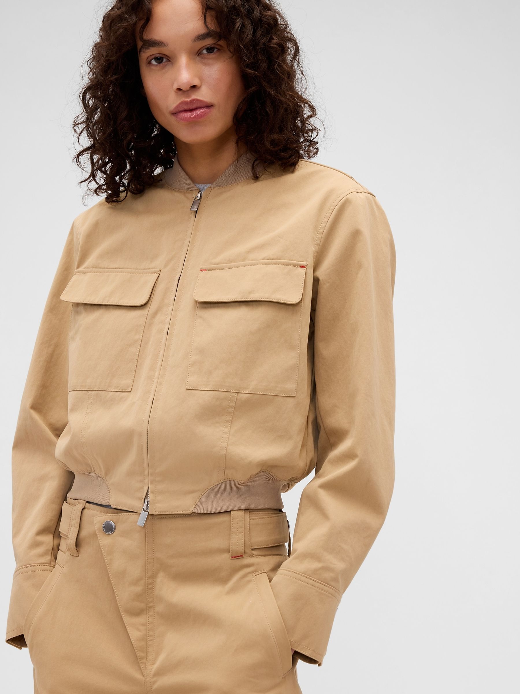 Gap x Victoria Beckham Beige Bomber Jacket - Image 6 of 9