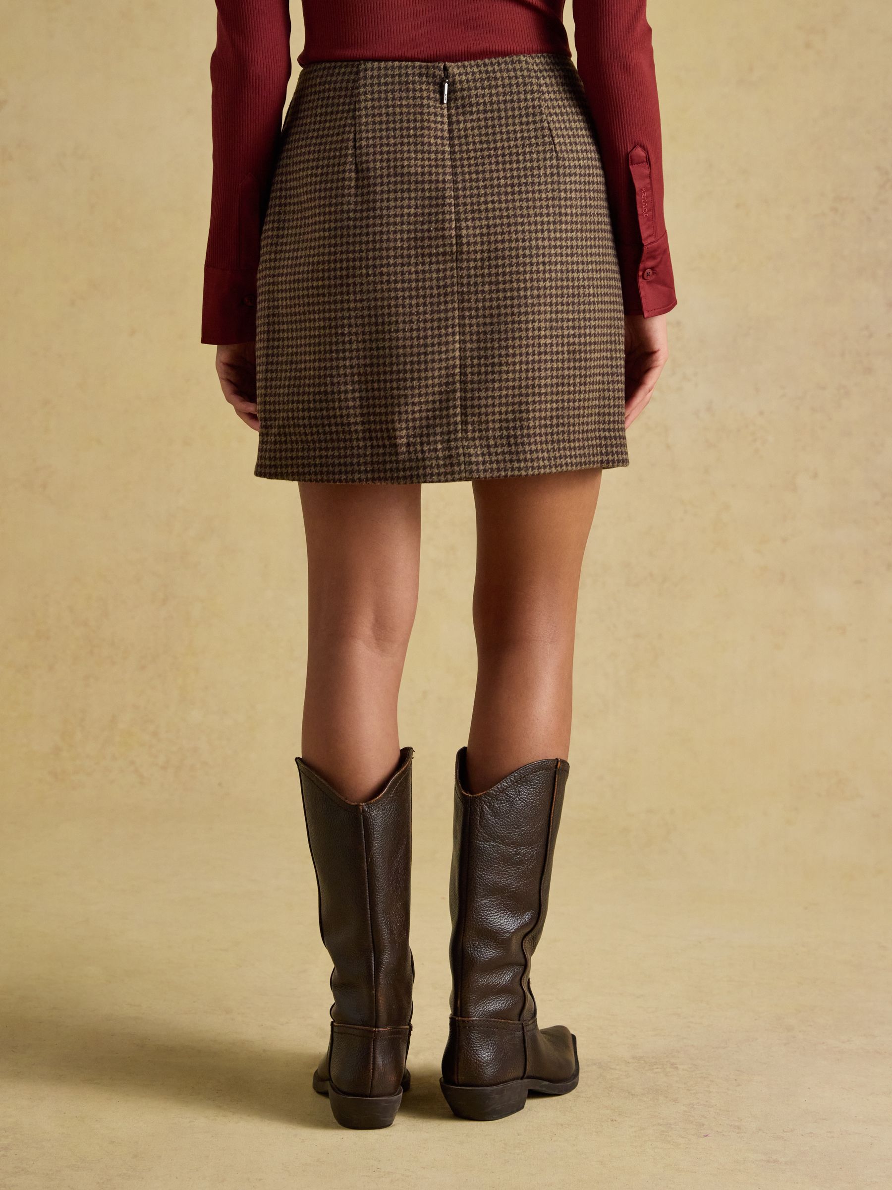 Blyth Brown Houndstooth Tweed Mini Skirt - Image 2 of 7