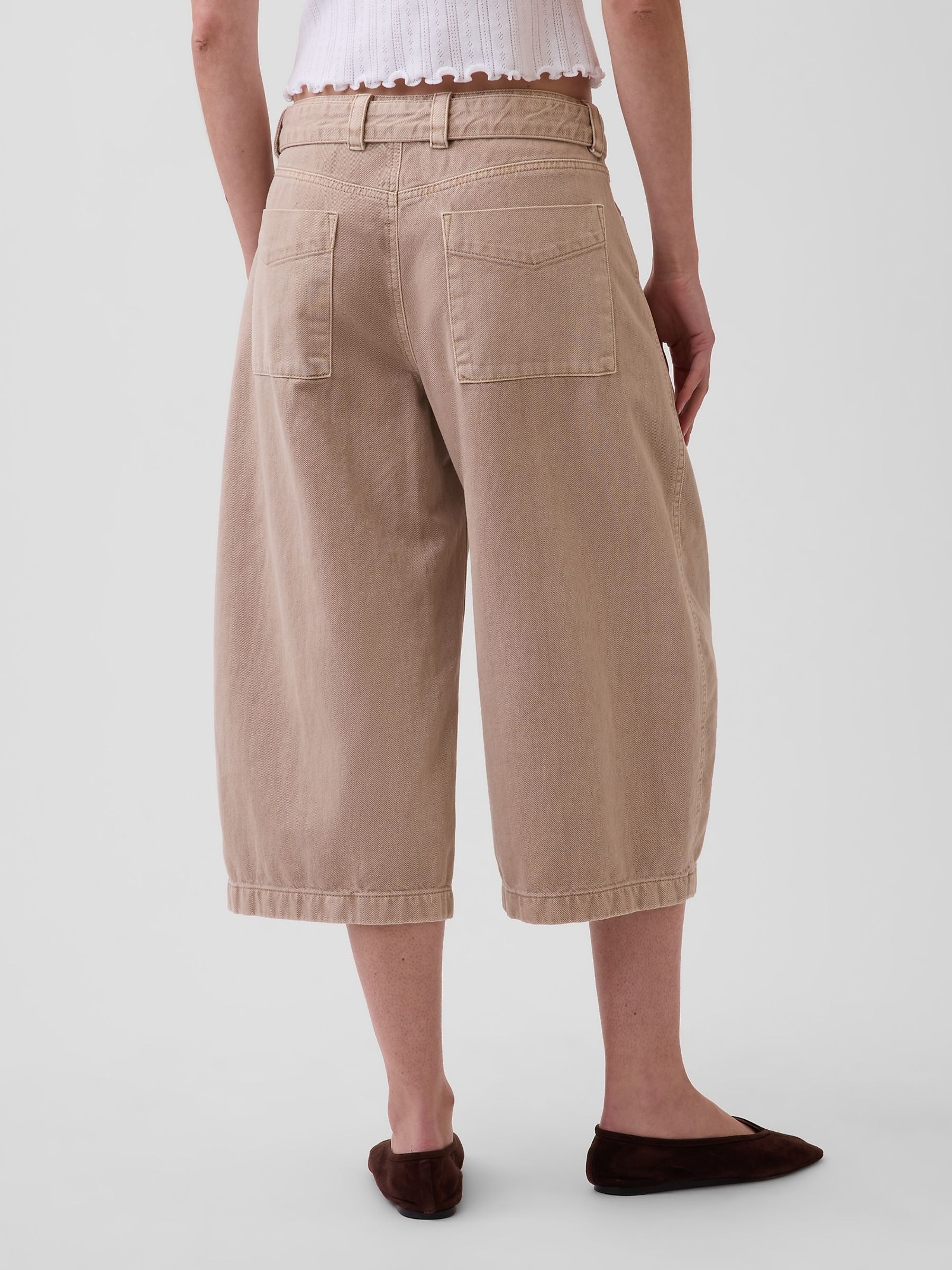 Beige Mid Rise Belted Culotte Barrel Trousers - Image 2 of 5