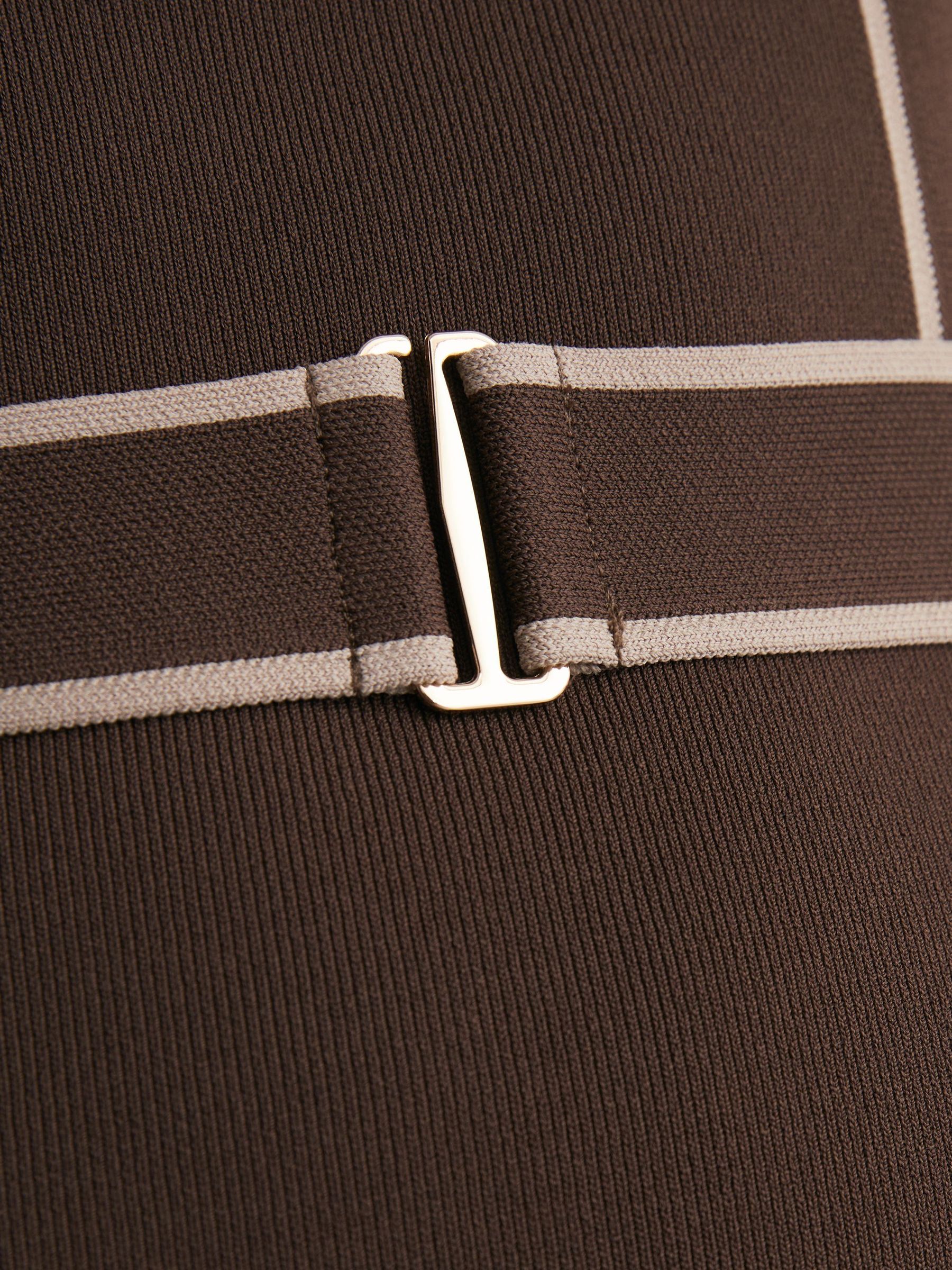 Colour-Block Knitted Midi Dress in Mocha Brown - Image 6 of 8
