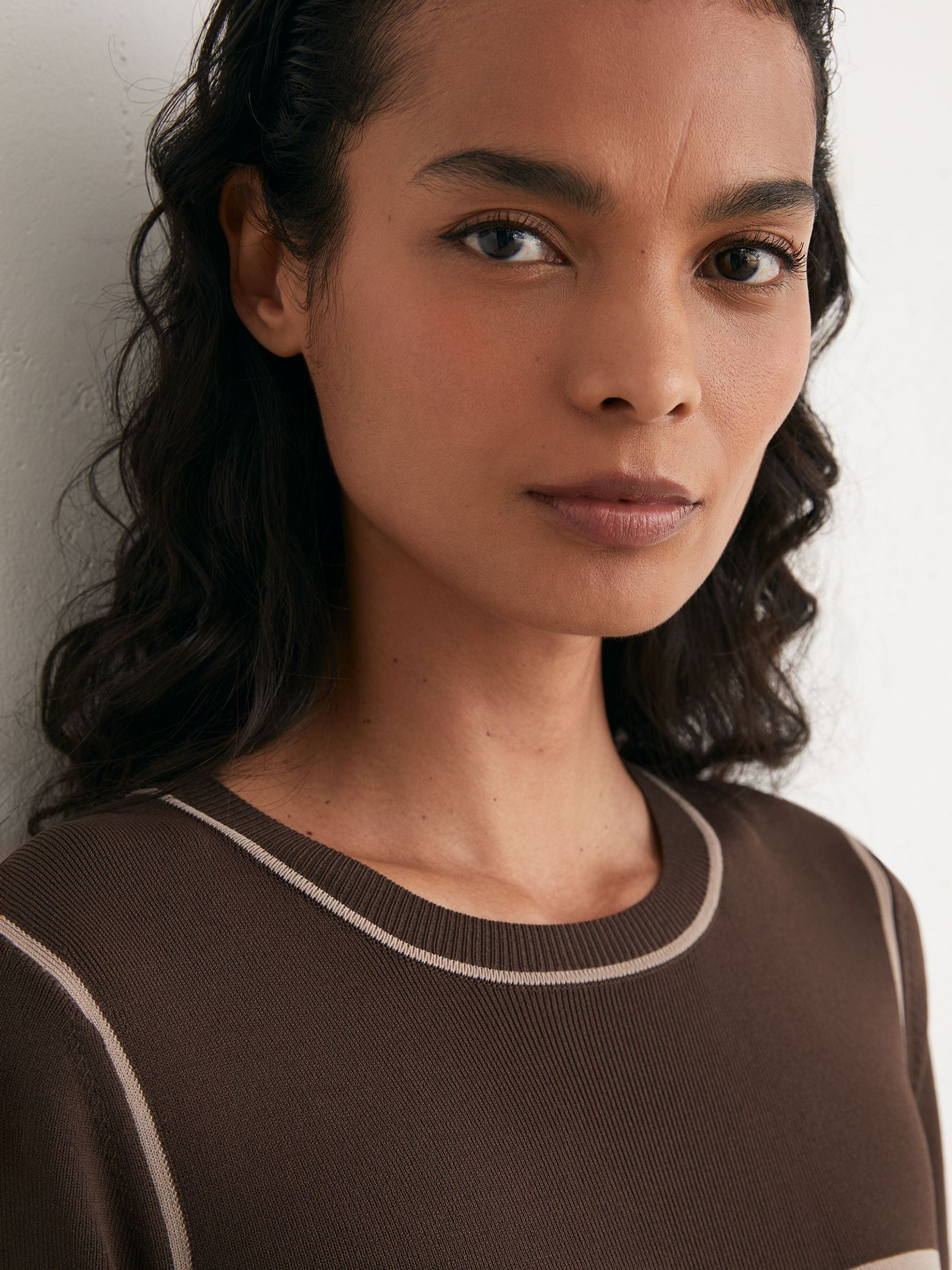 Colour-Block Knitted Midi Dress in Mocha Brown - Image 7 of 8