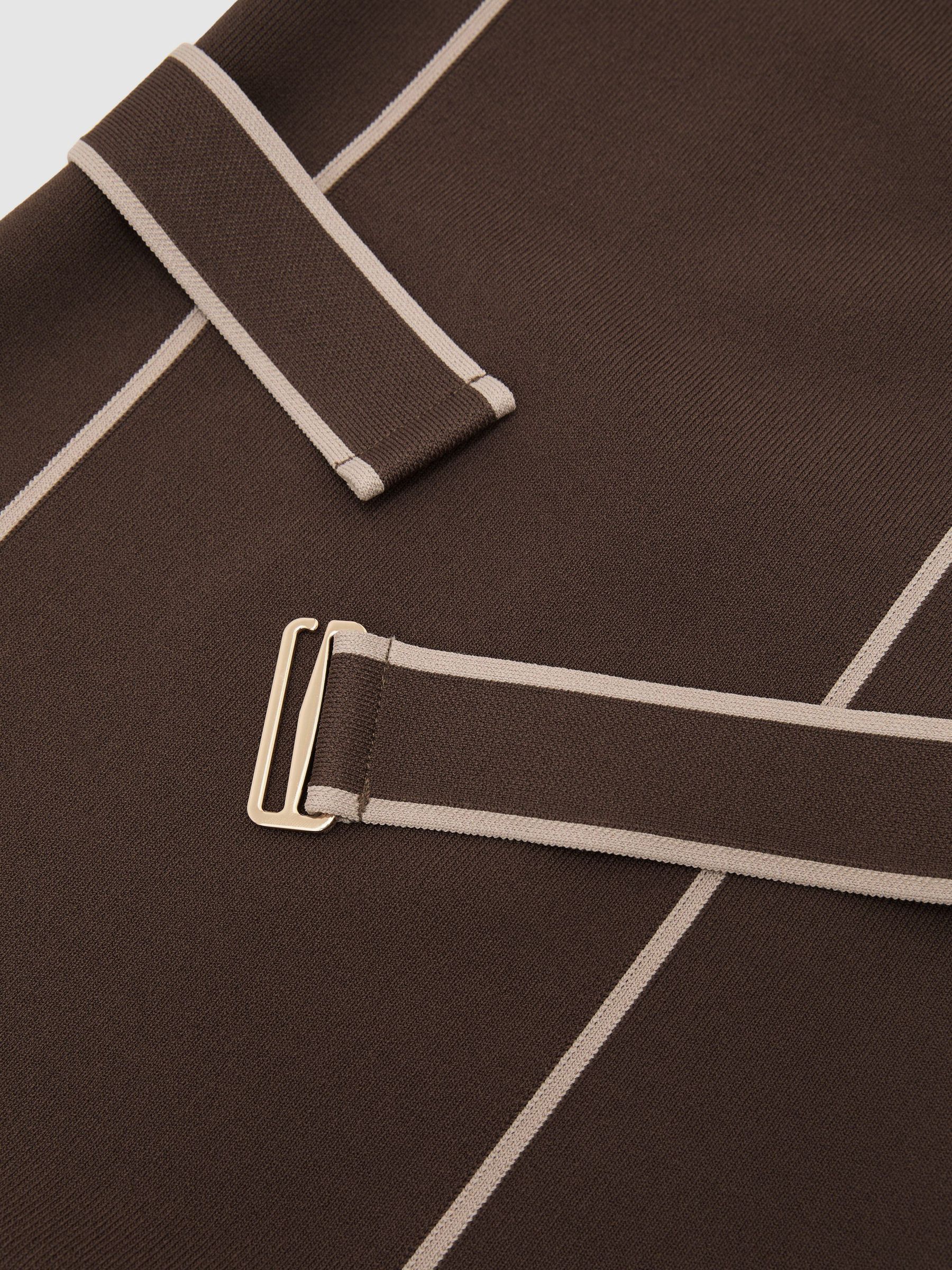 Colour-Block Knitted Midi Dress in Mocha Brown - Image 8 of 8