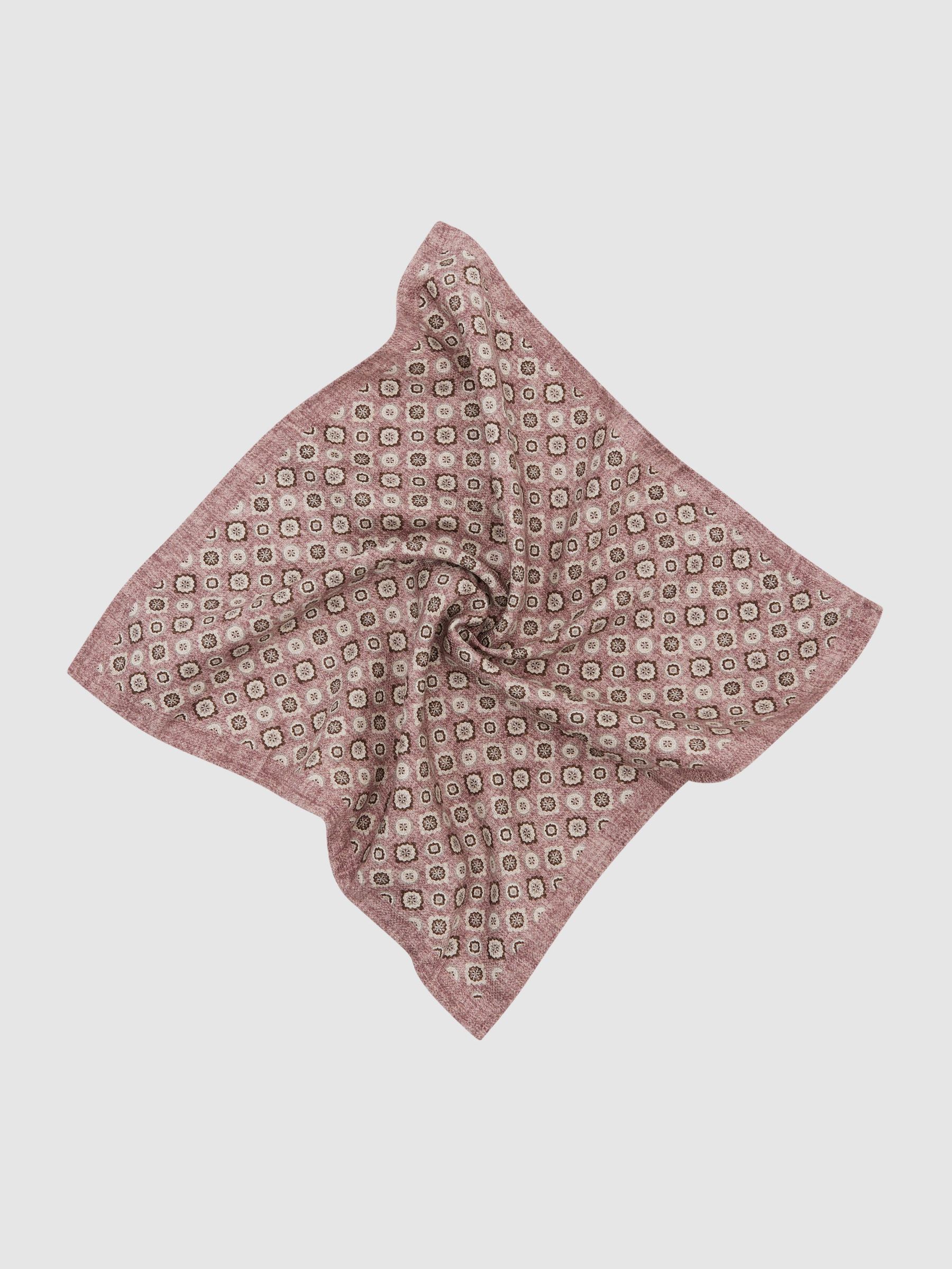 Silk Floral Medallion-Print Pocket Square in Soft Pink - Image 2 of 4
