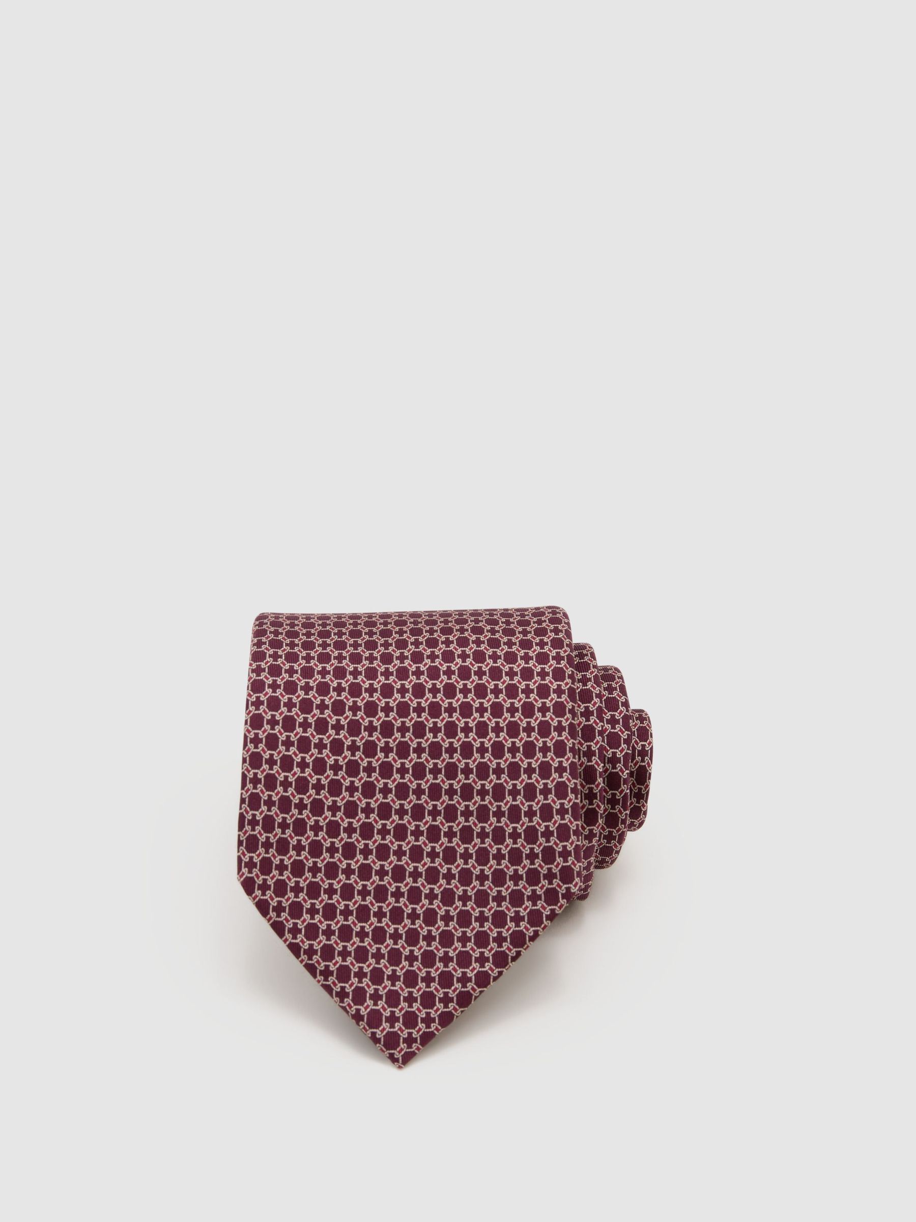 Silk Geometric Chain-Print Tie in Burgundy - Image 1 of 5